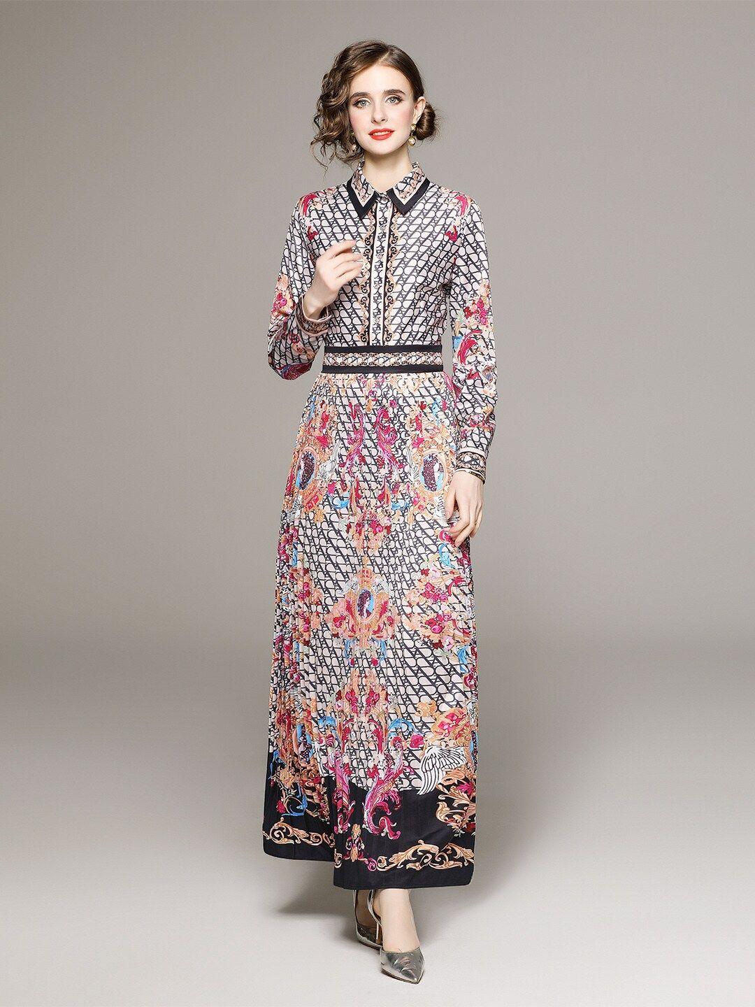 jc collection floral printed shirt collar cuffed sleeve maxi dress