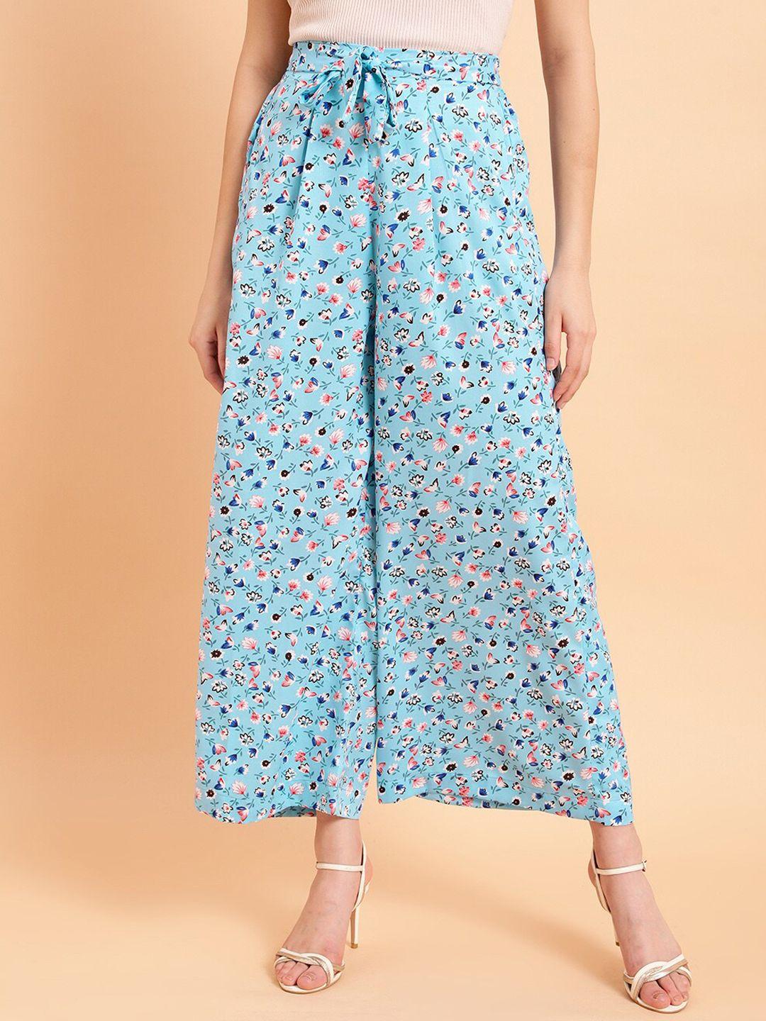 mint street women floral printed mid-rise pleated trousers