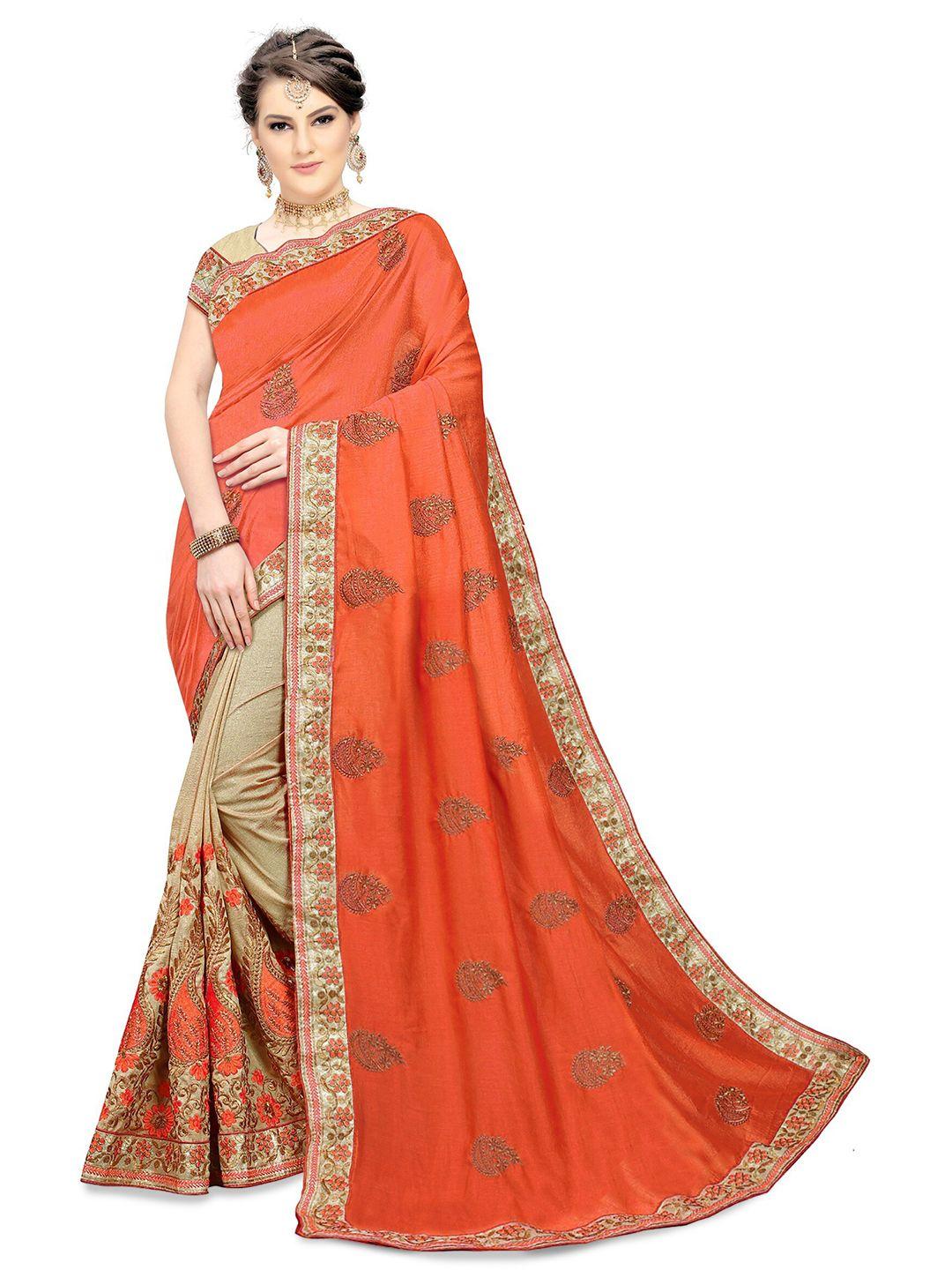 kedar fab ethnic motifs embroidered half and half saree