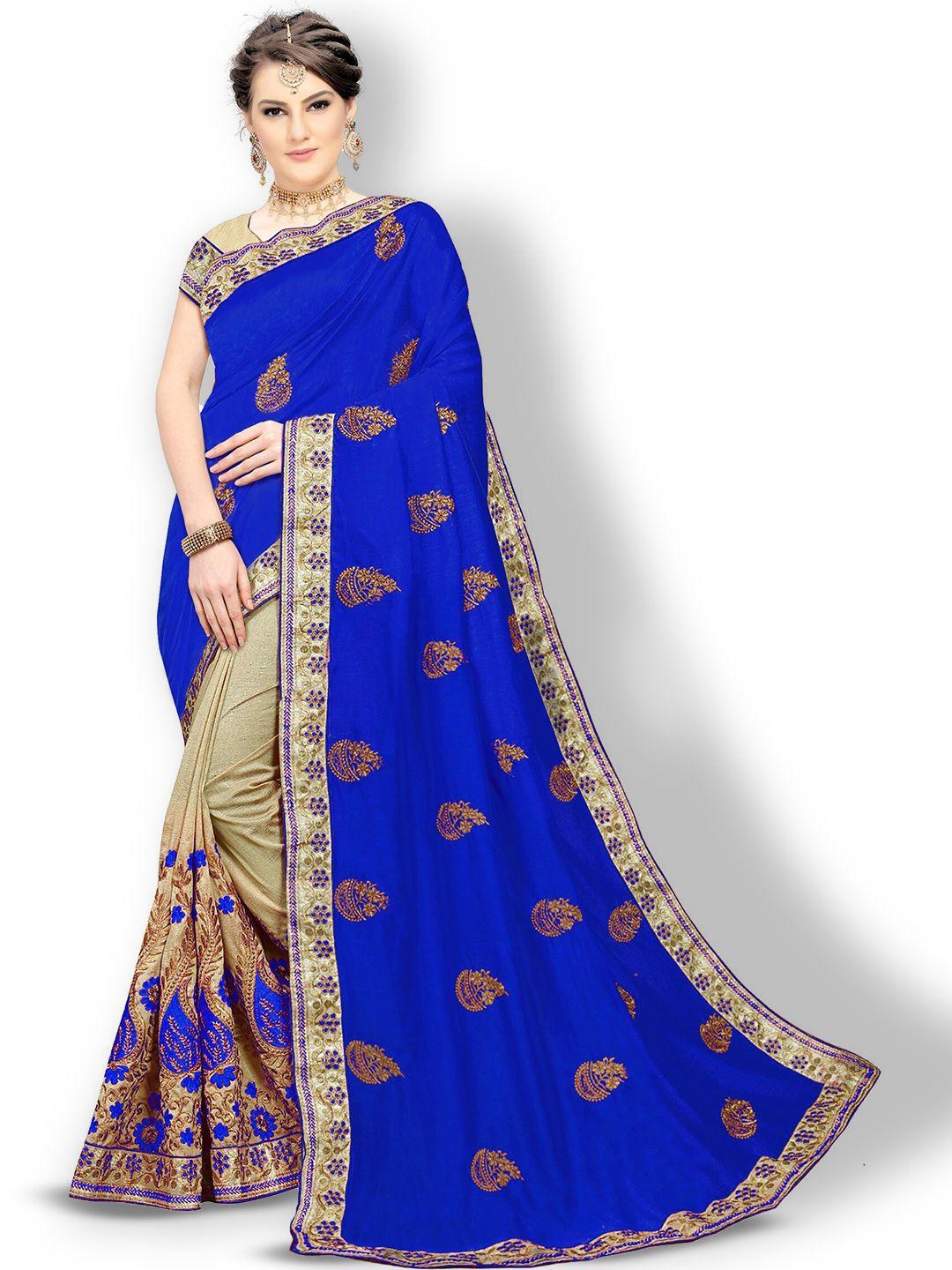 kedar fab ethnic motifs embroidered silk blend half and half saree