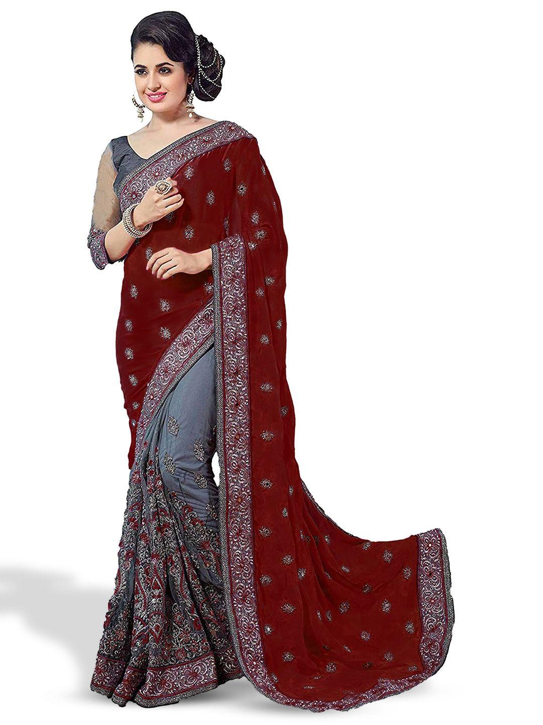 kedar fab ethnic motifs embroidered silk blend half and half saree