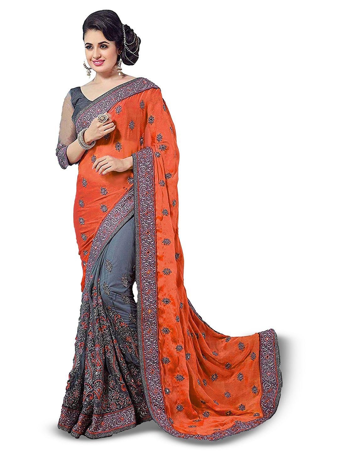 kedar fab ethnic motifs embroidered half and half saree