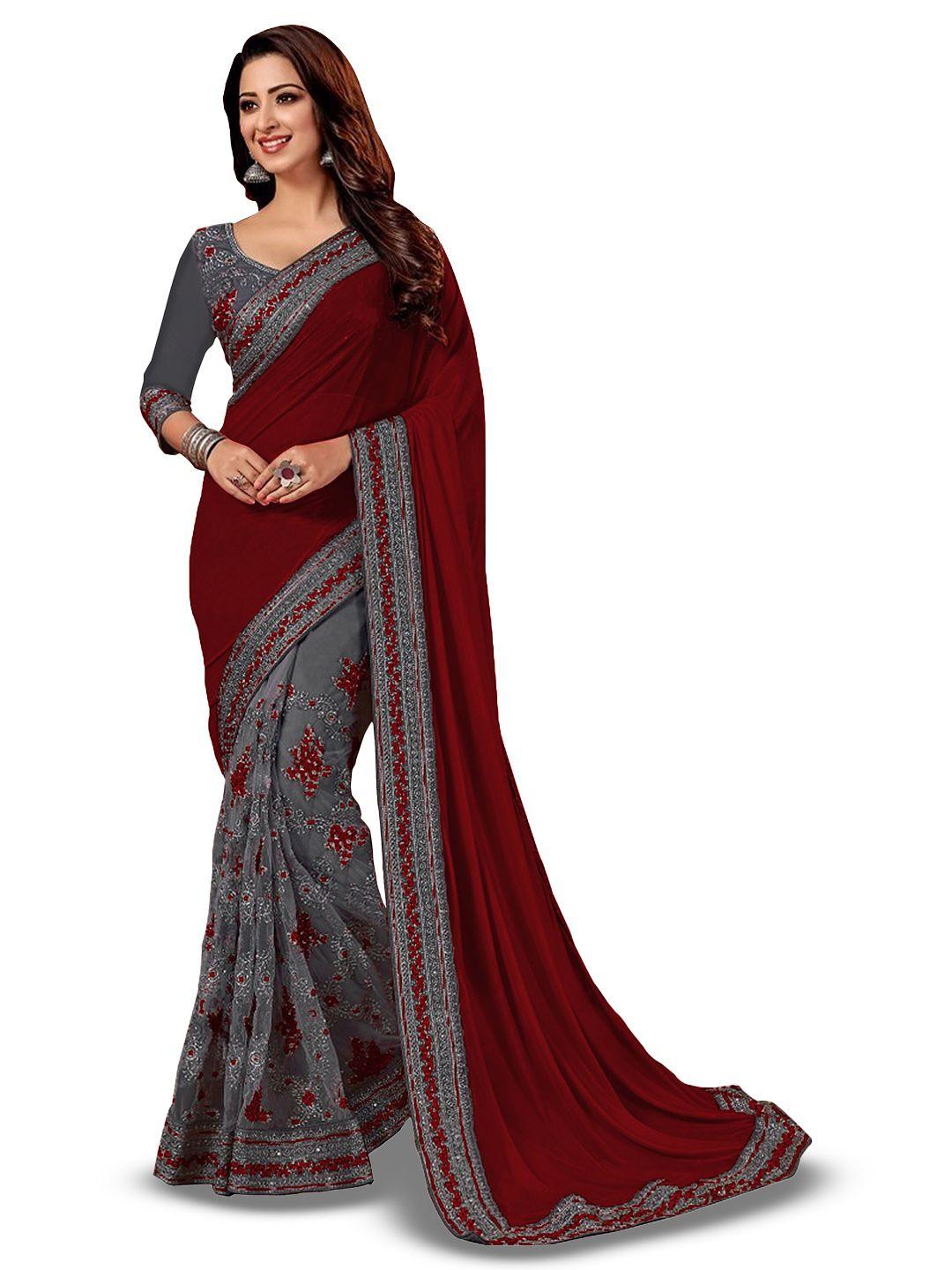 kedar fab ethnic motifs embroidered half and half saree