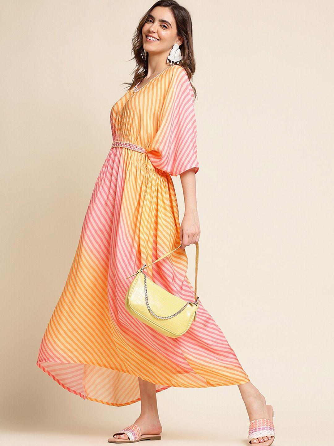 ishin orange striped maxi midi dress