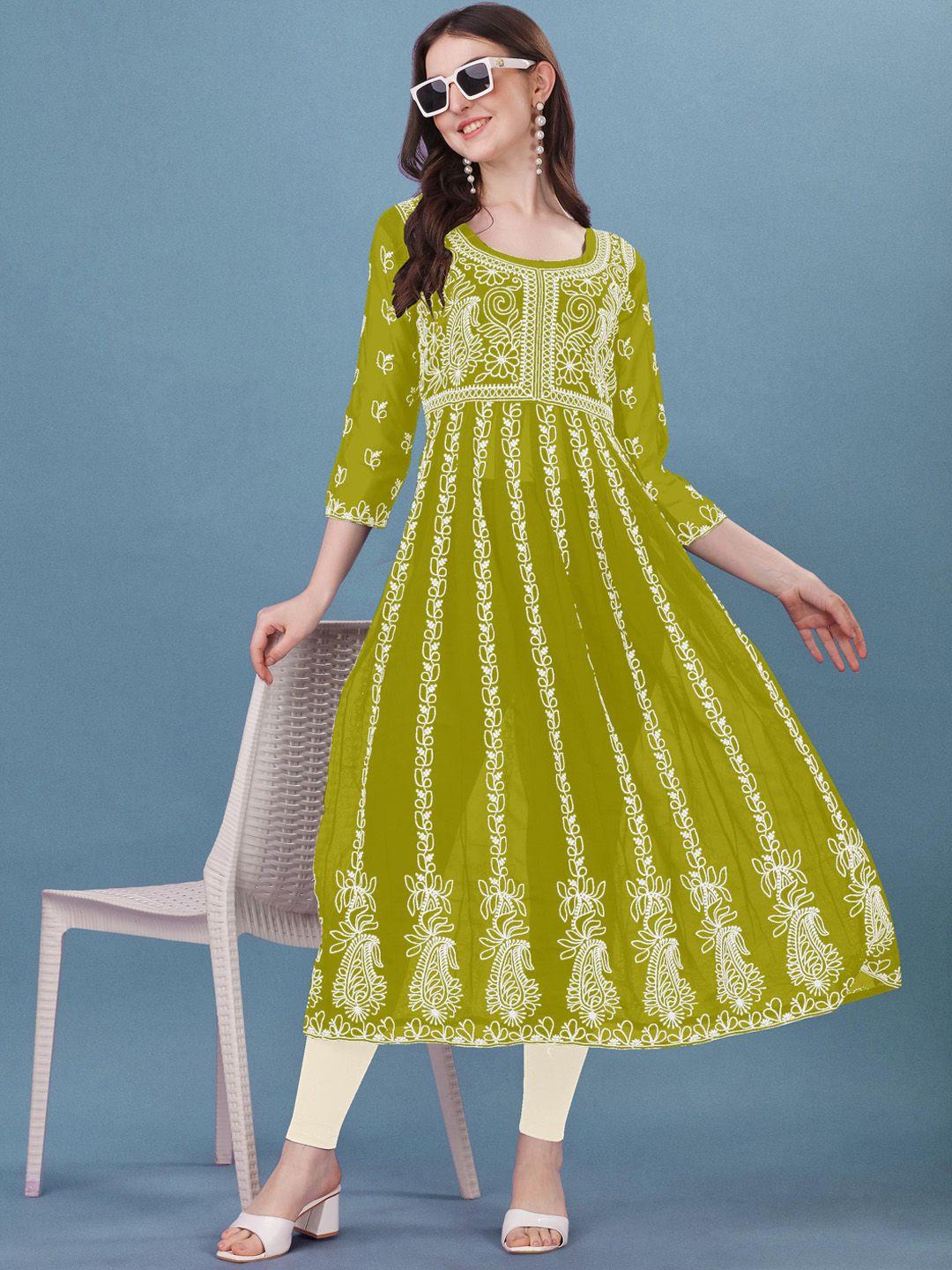 fabfairy yoke design chikankari georgette anarkali kurta