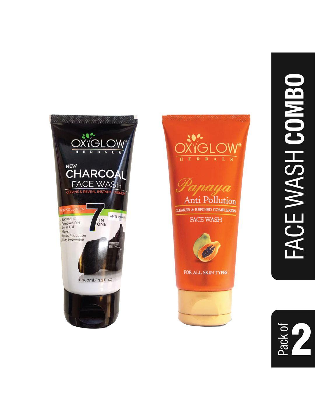 oxyglow set of 2 charcoal & papaya face wash 100 ml each