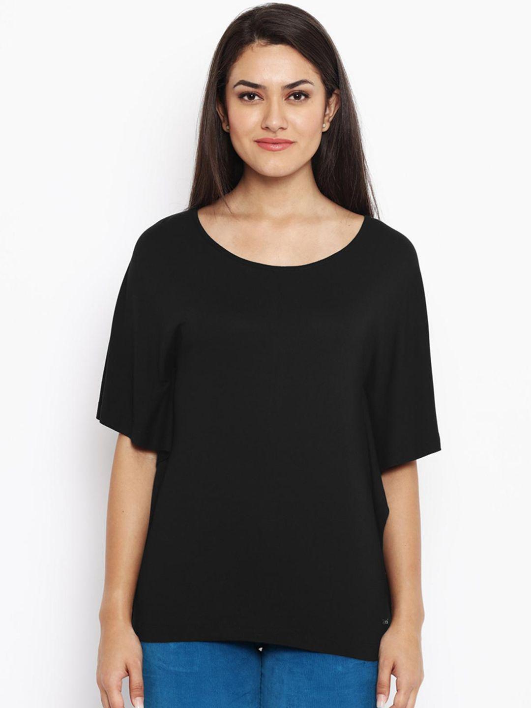 park avenue woman women black solid round neck t-shirt