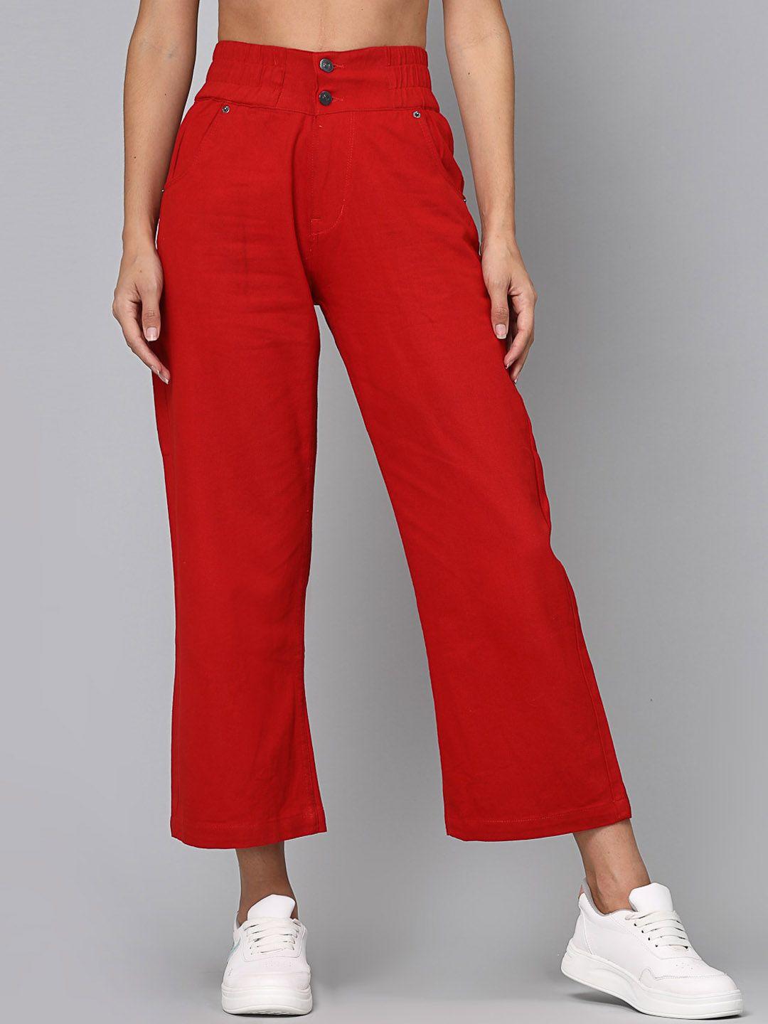 dressberry women red wide leg high-rise stretchable jeans