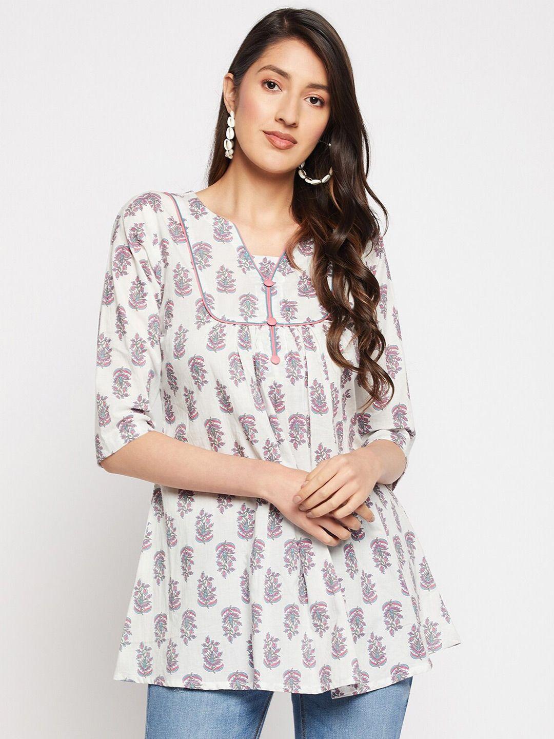 weavllite sweetheart neck block printed pure cotton cambric tunic