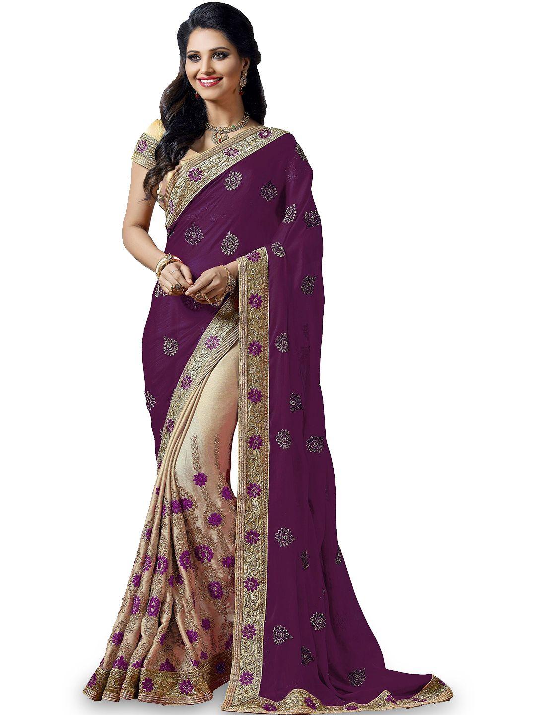 kedar fab floral embroidered half and half saree