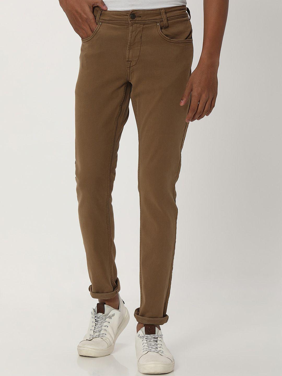 mufti men brown skinny fit reversible trousers