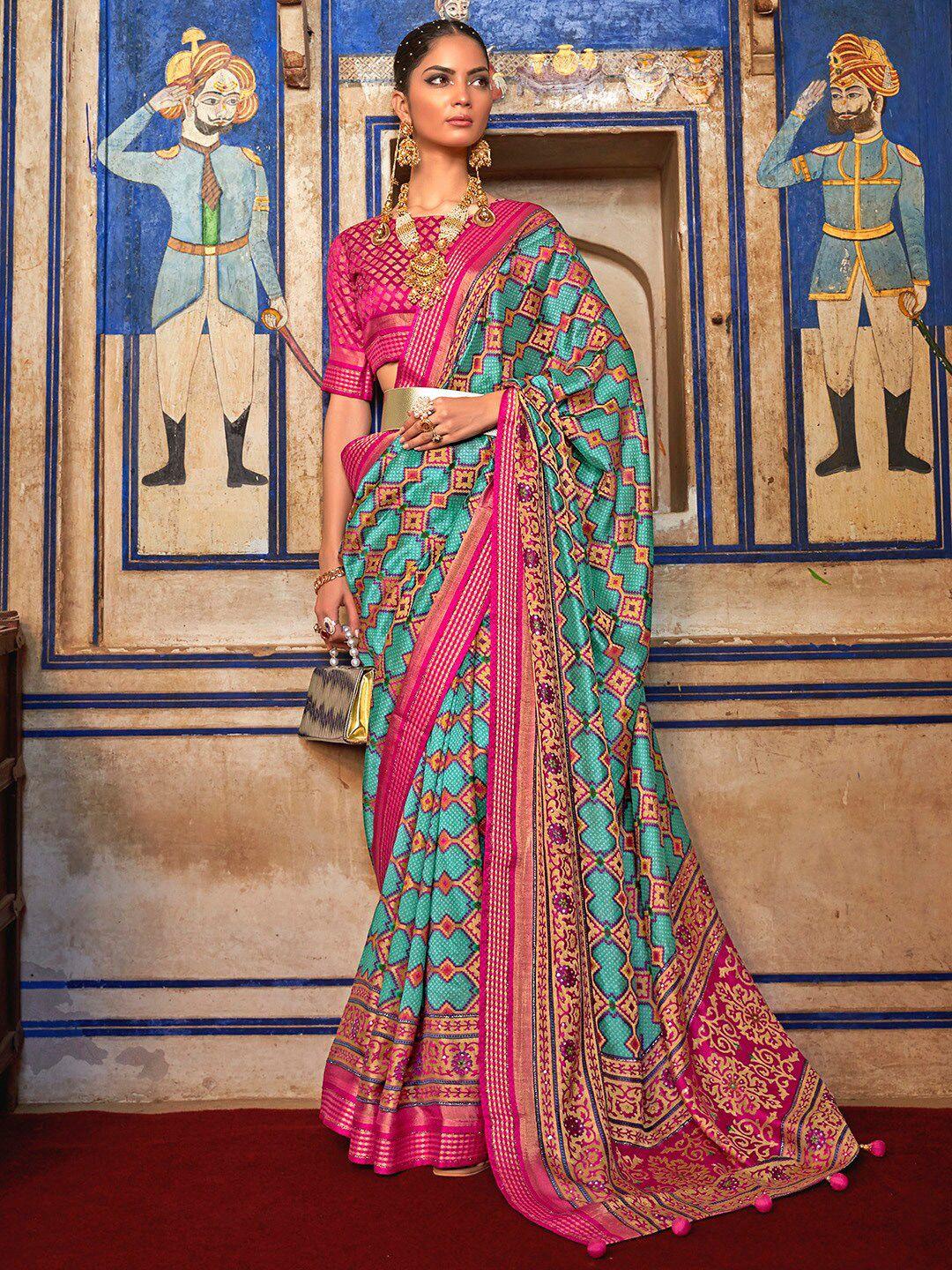 anouk blue & pink ethnic motifs pure georgette bandhani saree