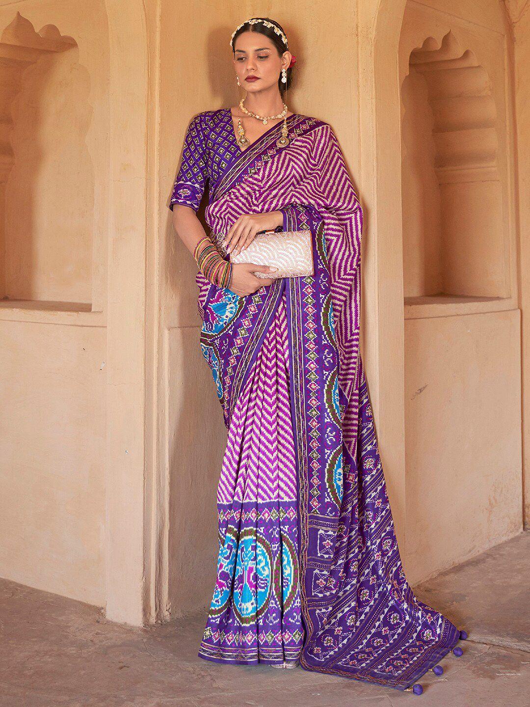 anouk magenta & violet beads and stones silk blend patola saree