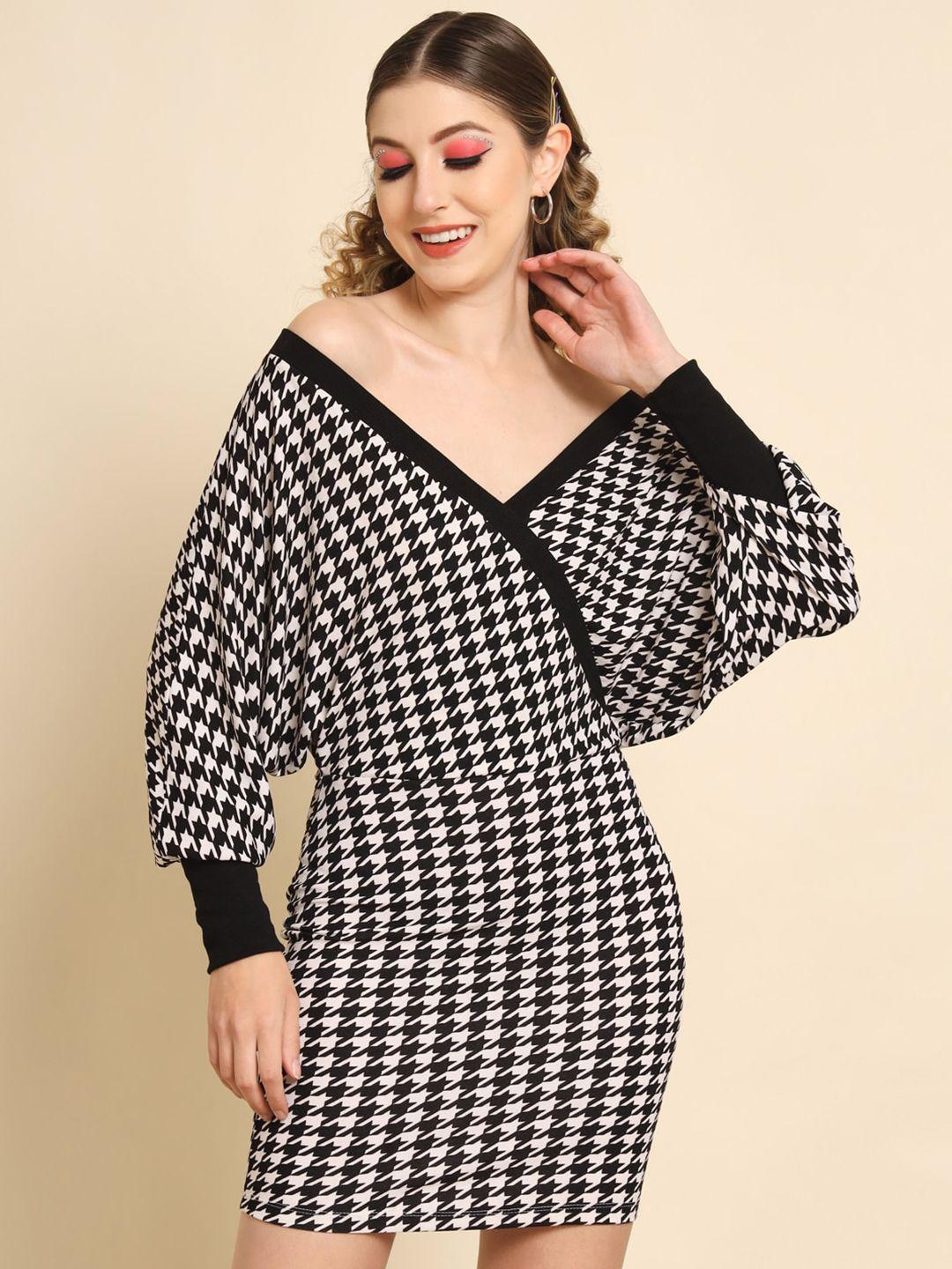 baesd monochrome abstract printed kimonos sleeves sheath mini dress