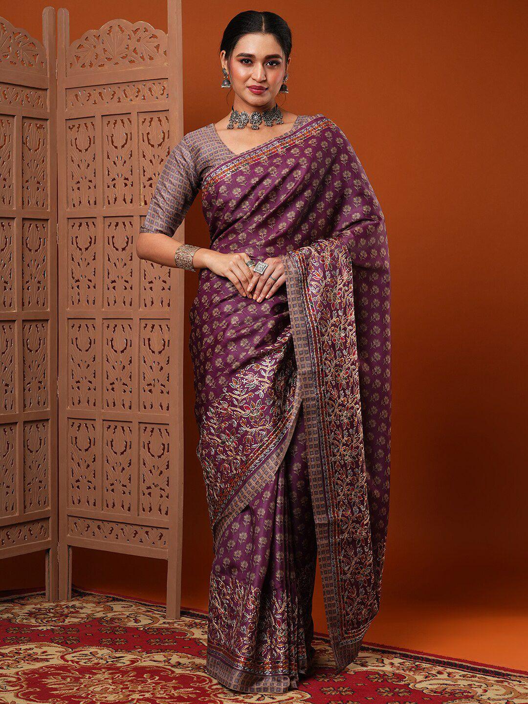 anouk ethnic motifs printed embroidered dola silk saree