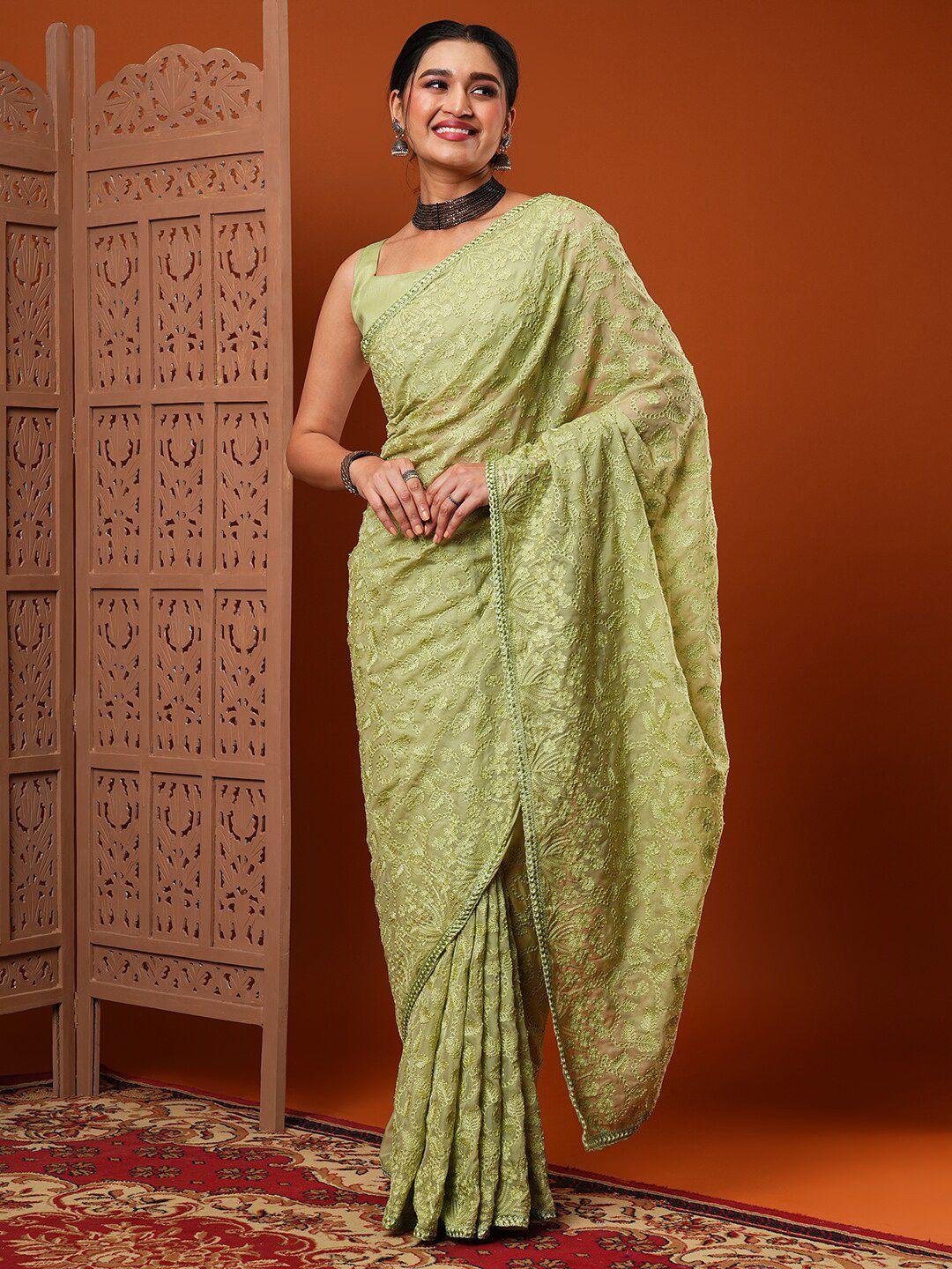 anouk floral embroidered organza saree