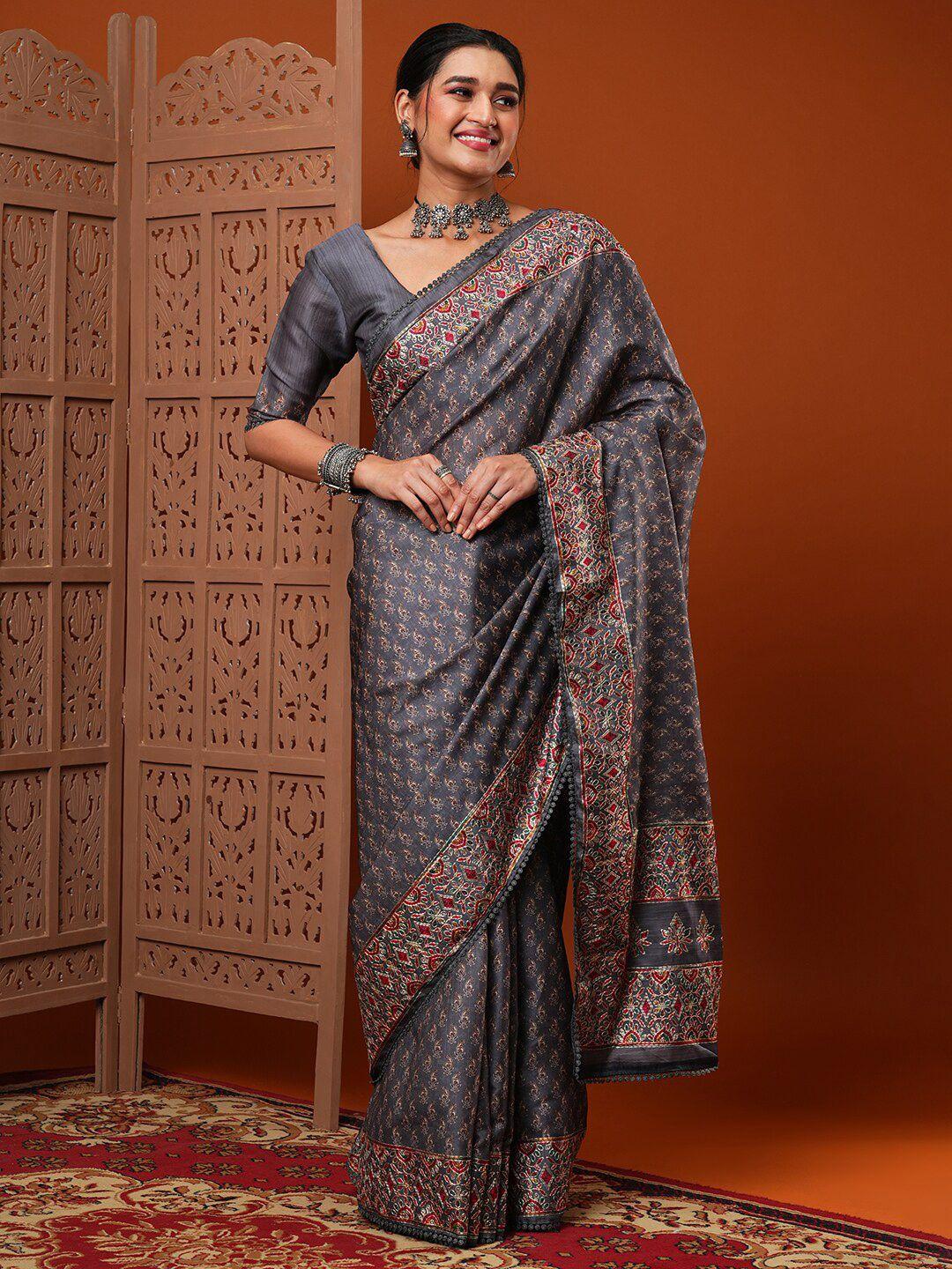 anouk grey bagh printed saree