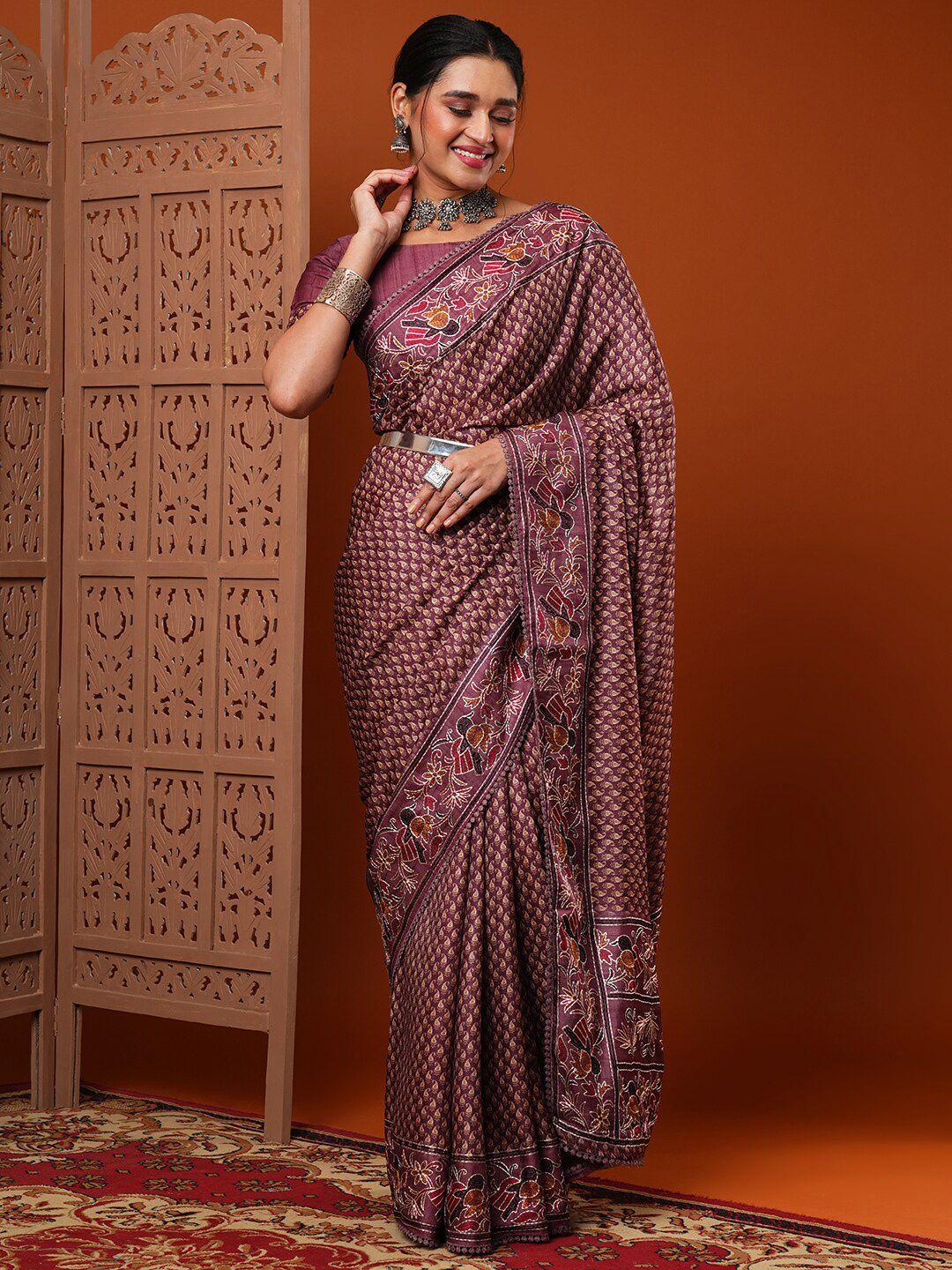 anouk mauve ethnic motifs printed embroidered saree