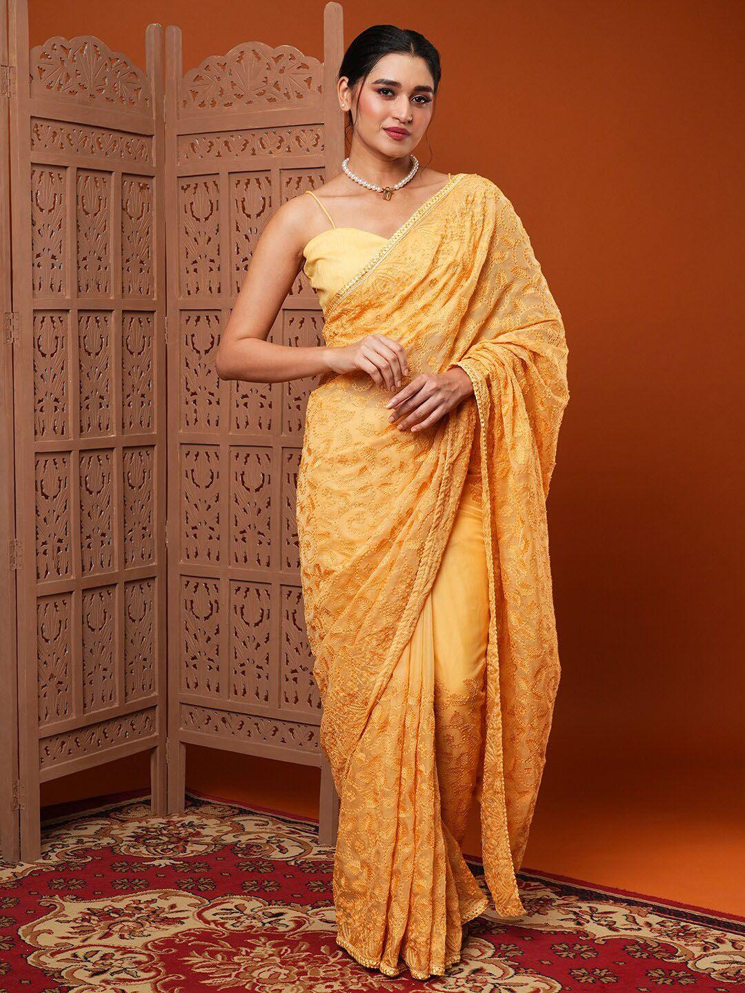 anouk ethnic motifs embroidered organza saree