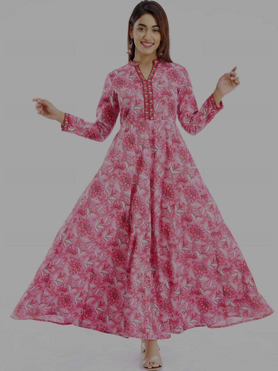 parchhai women pink floral printed anarkali kurta