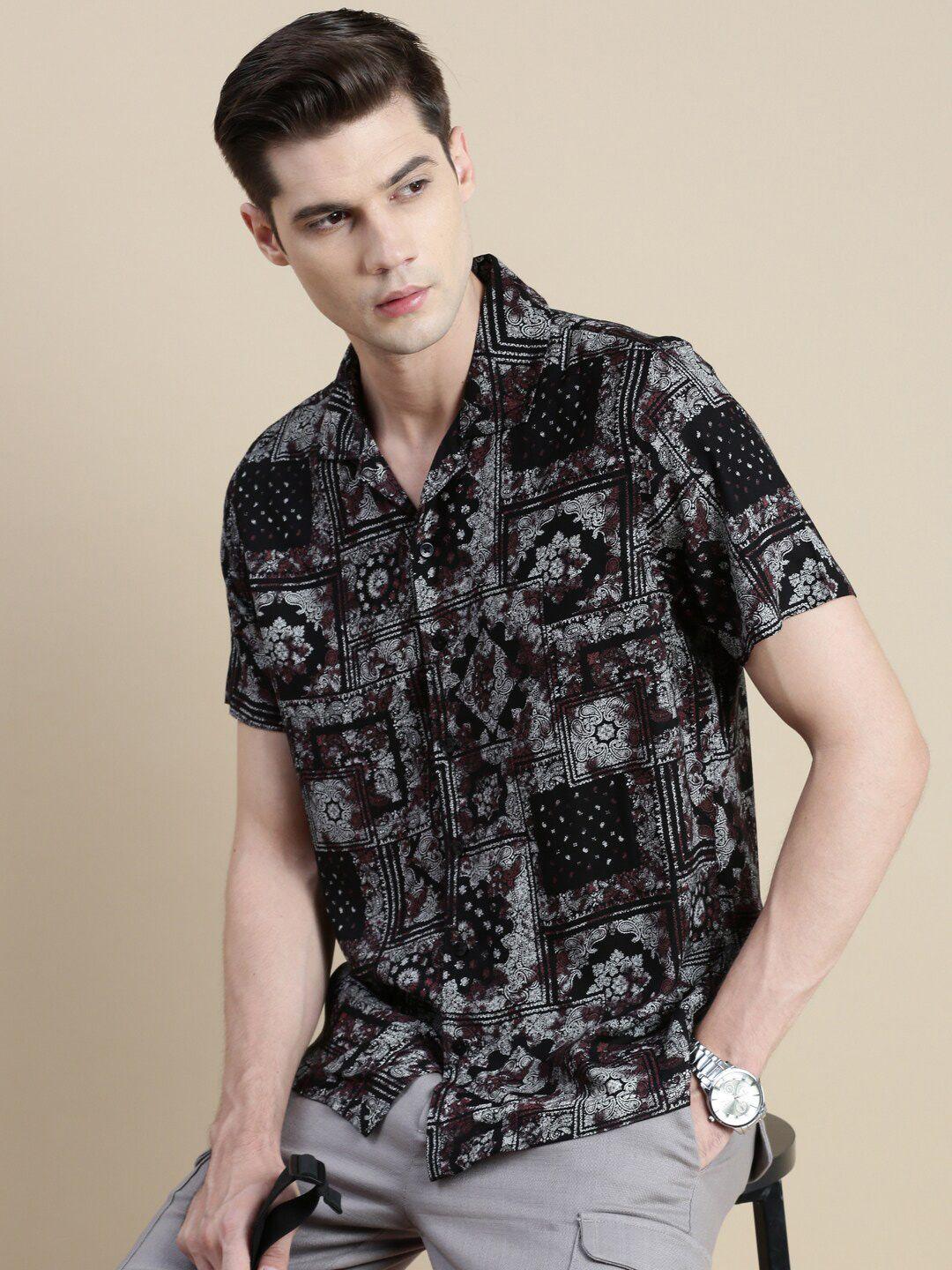 invictus comfort slim fit floral opaque printed casual shirt