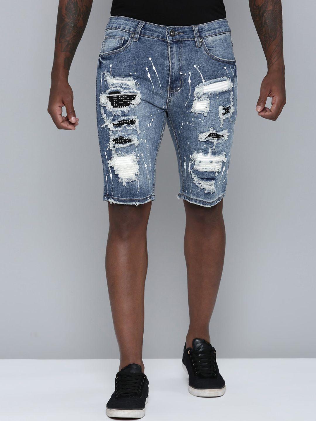 waimea men blue printed denim shorts