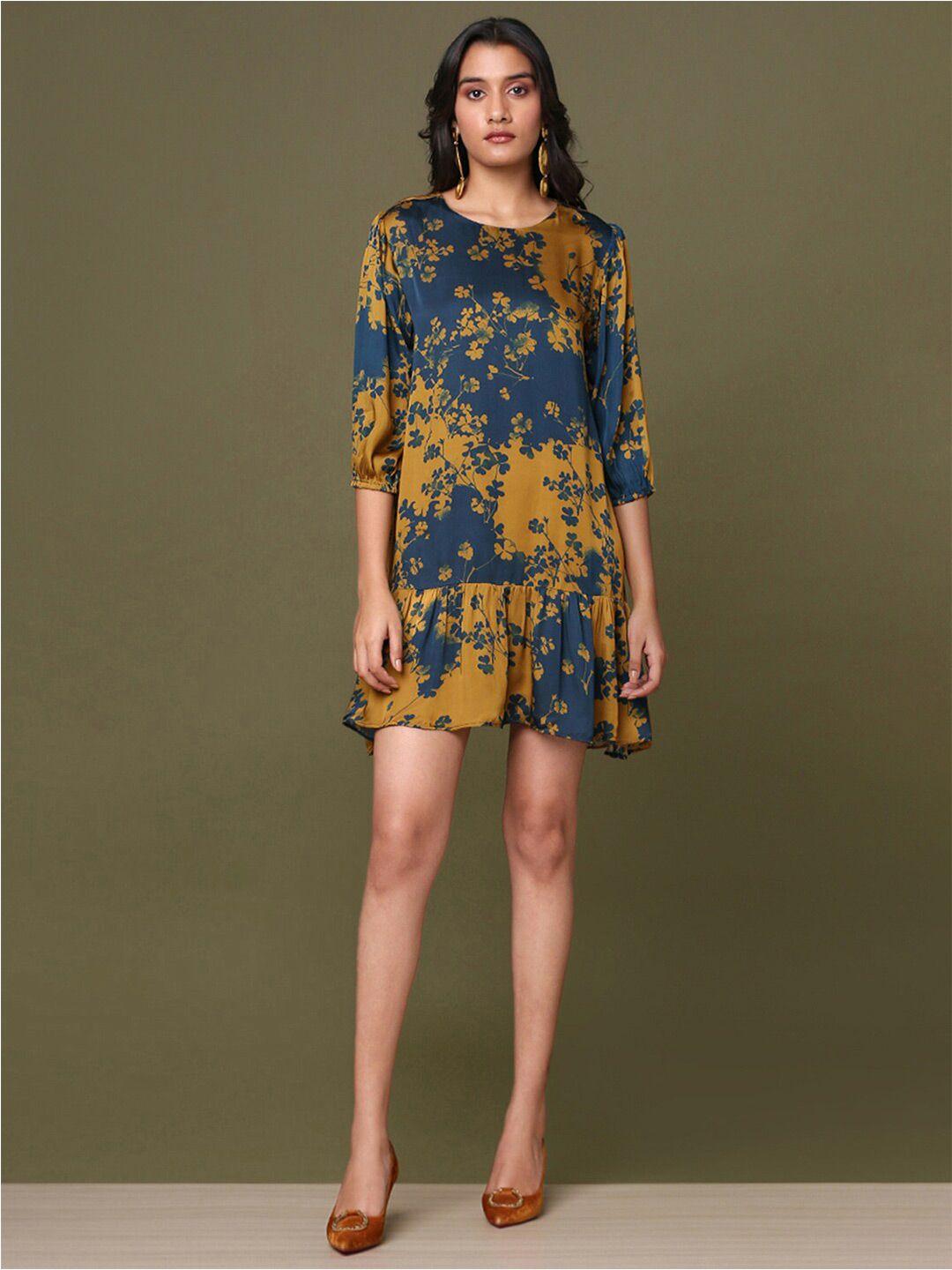 marigold lane floral print puff sleeve mini a-line dress