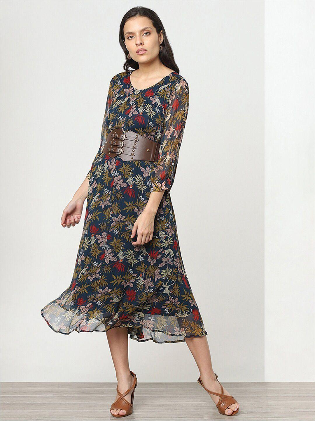 marigold lane multicoloured floral print a-line midi dress