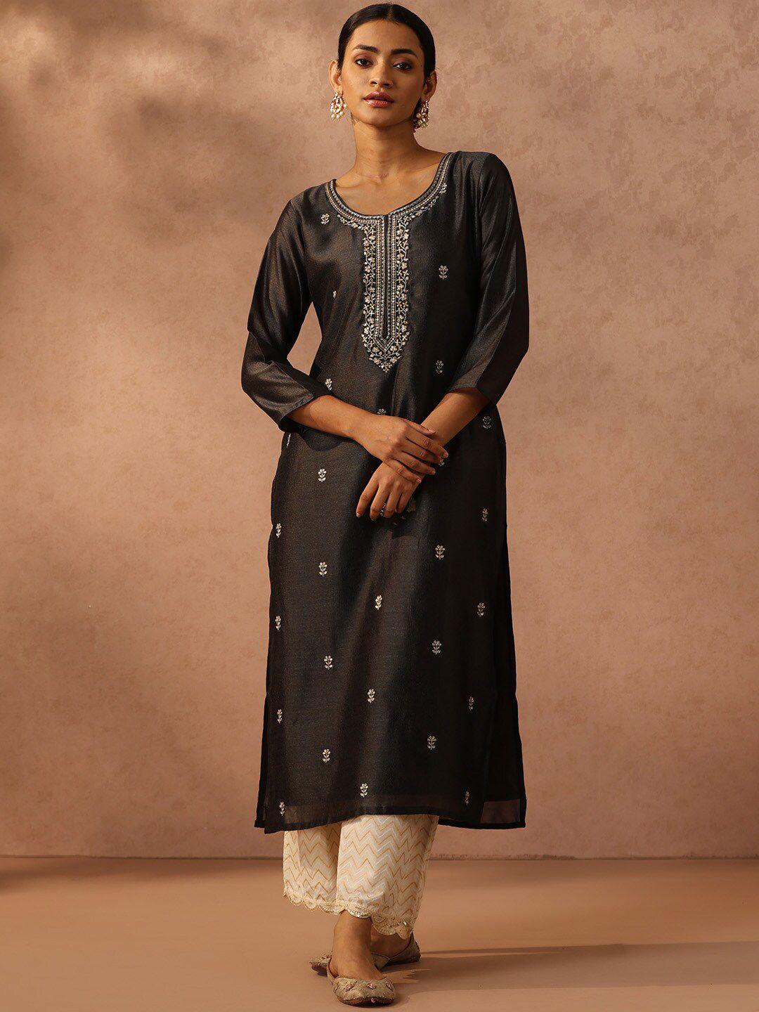 libas grey ethnic motifs embroidered sequinned kurta