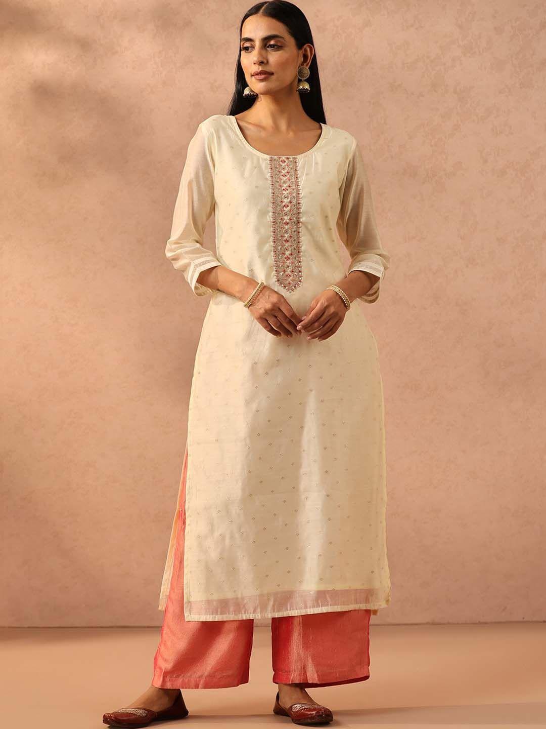 libas geometric yoke design chanderi silk straight kurta