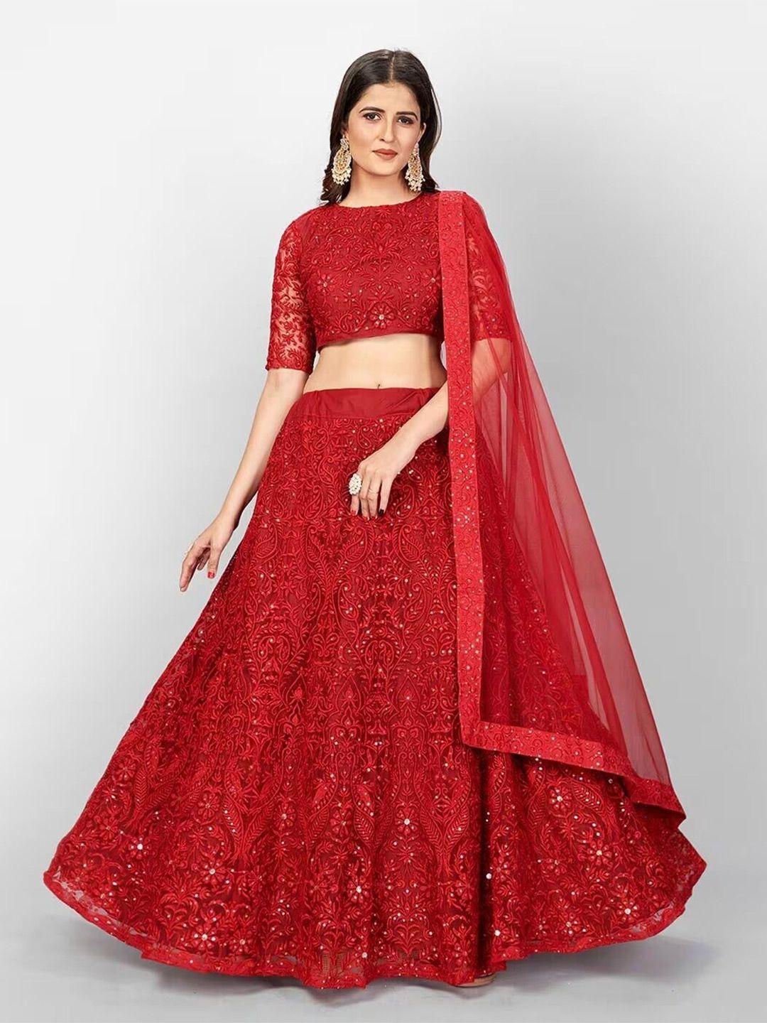 kedar fab embroidered beads and stones semi-stitched lehenga & blouse with dupatta