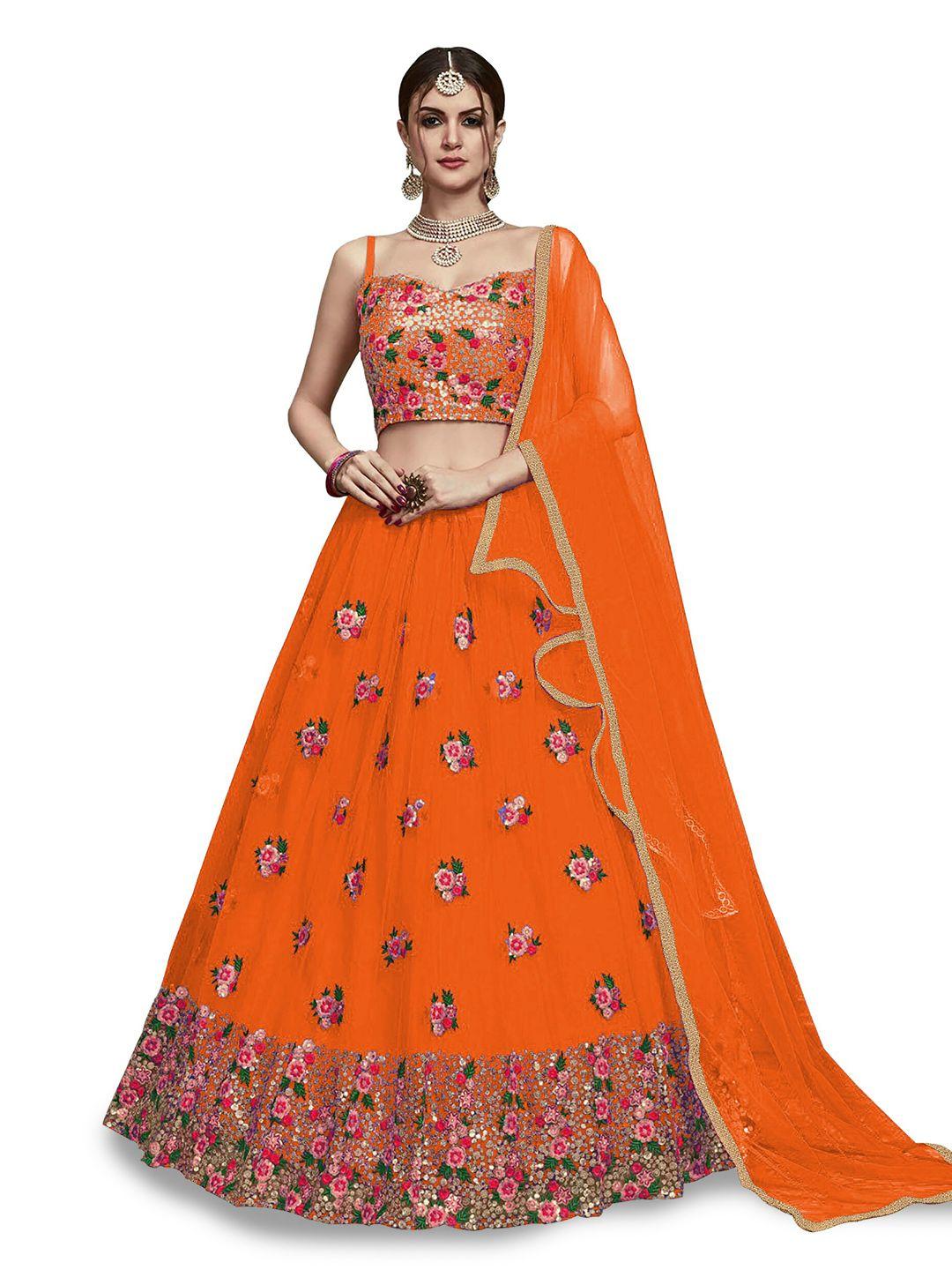 kedar fab floral embroidered semi-stitched lehenga & unstitched blouse with dupatta