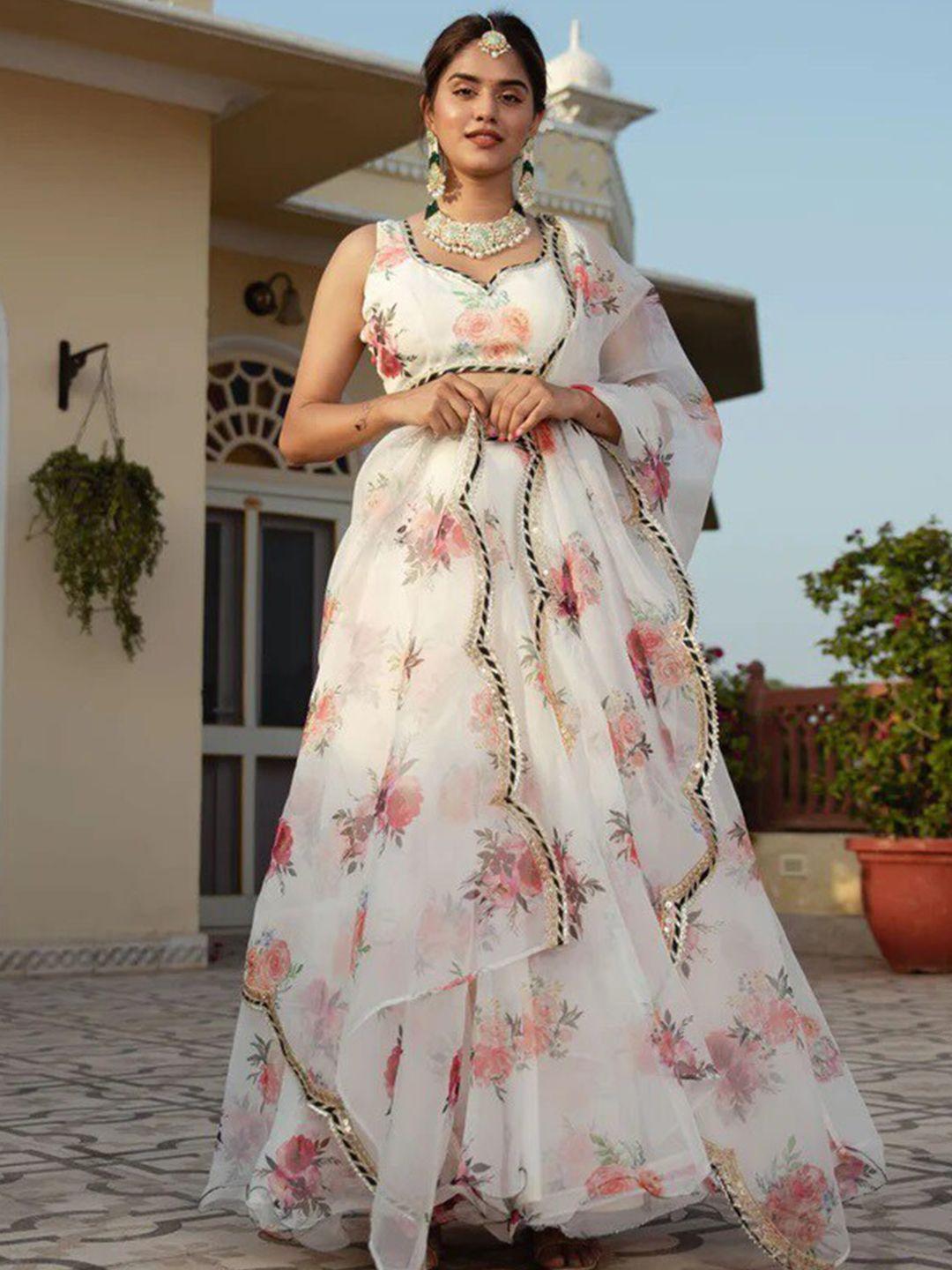 kedar fab printed semi-stitched lehenga & unstitched blouse with dupatta