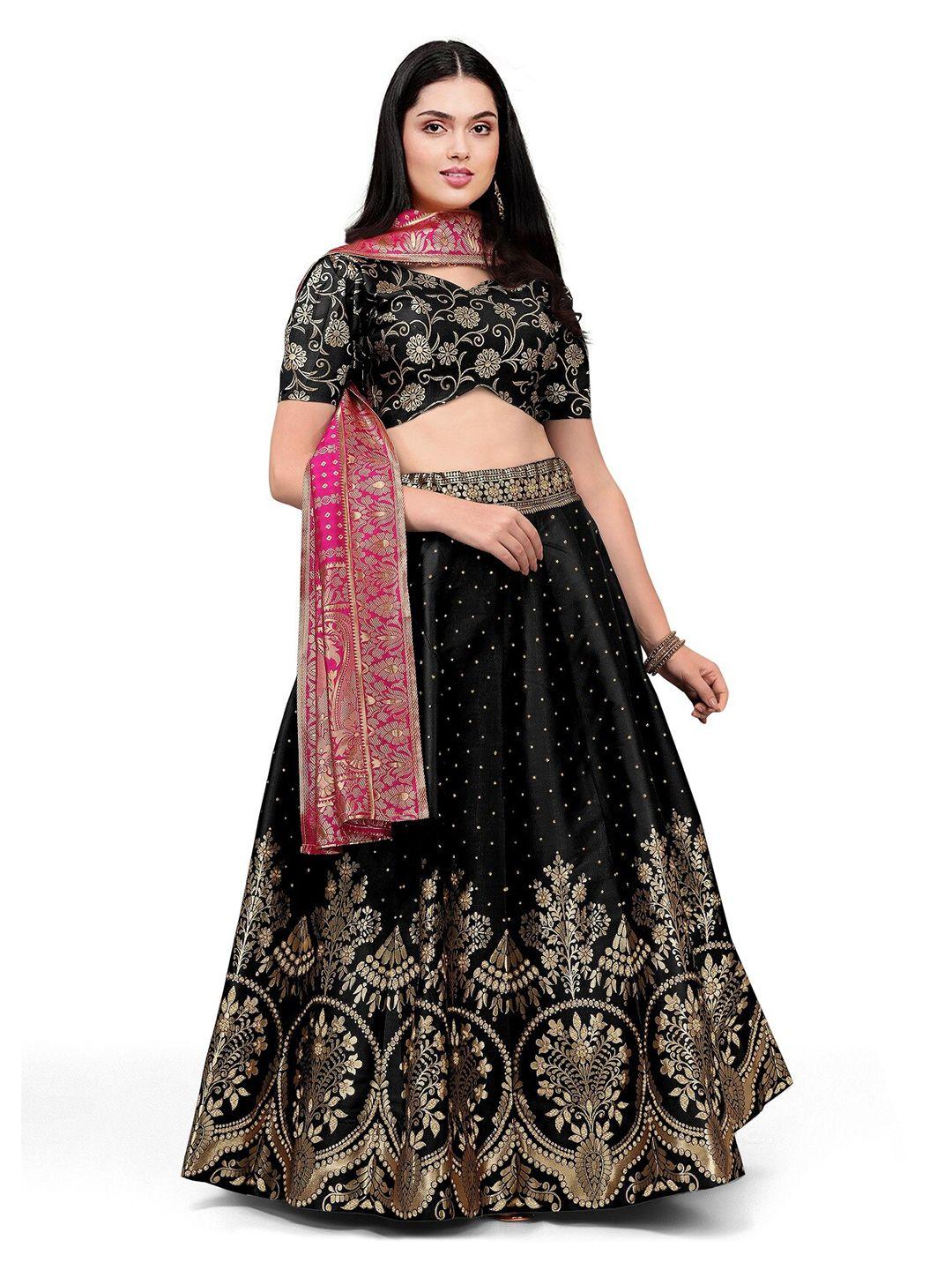 kedar fab black & pink semi-stitched lehenga & unstitched blouse with dupatta