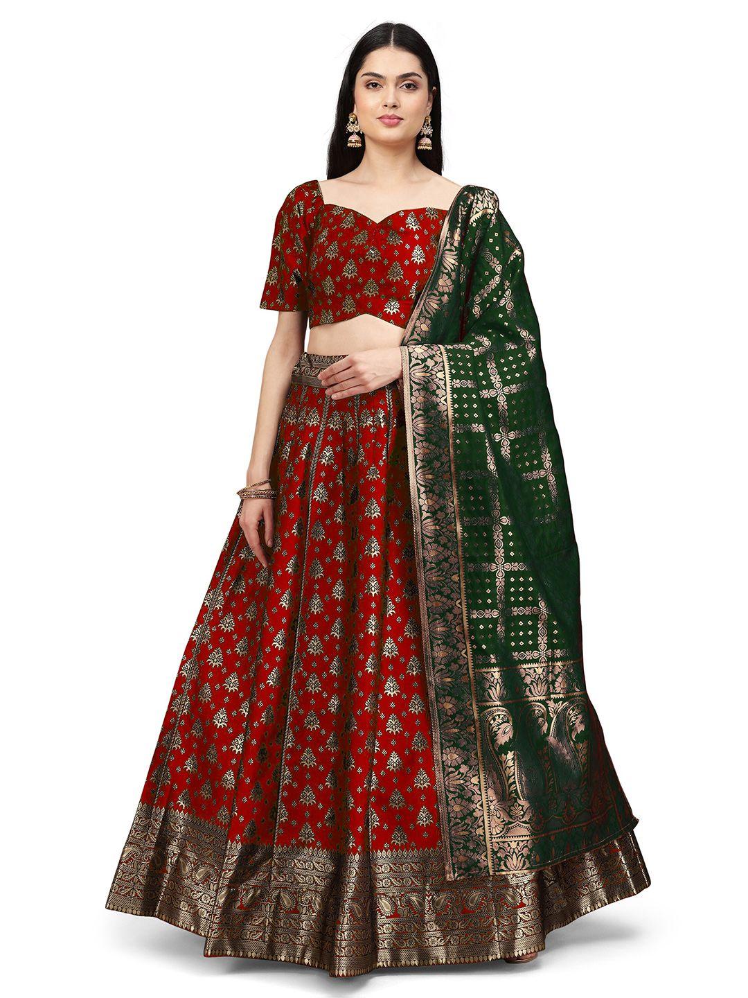 kedar fab woven design squire neck semi-stitched lehenga & unstitched blouse with dupatta