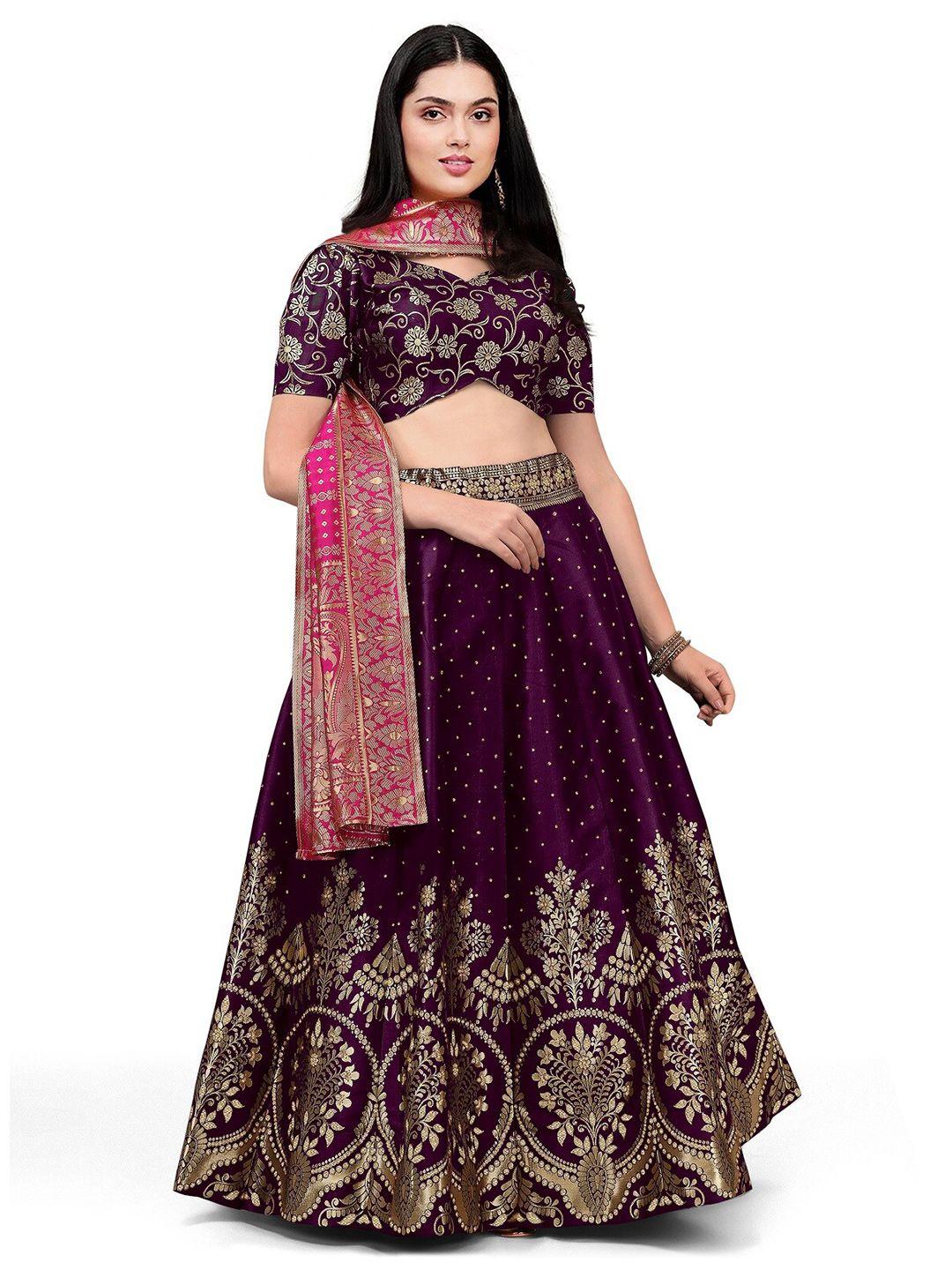 kedar fab woven design v-neck semi-stitched lehenga & unstitched blouse with dupatta