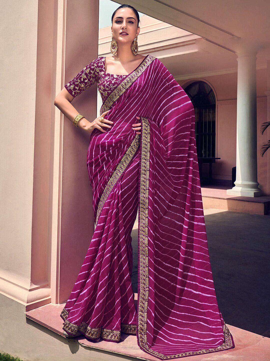 mitera embroidered poly georgette leheriya saree