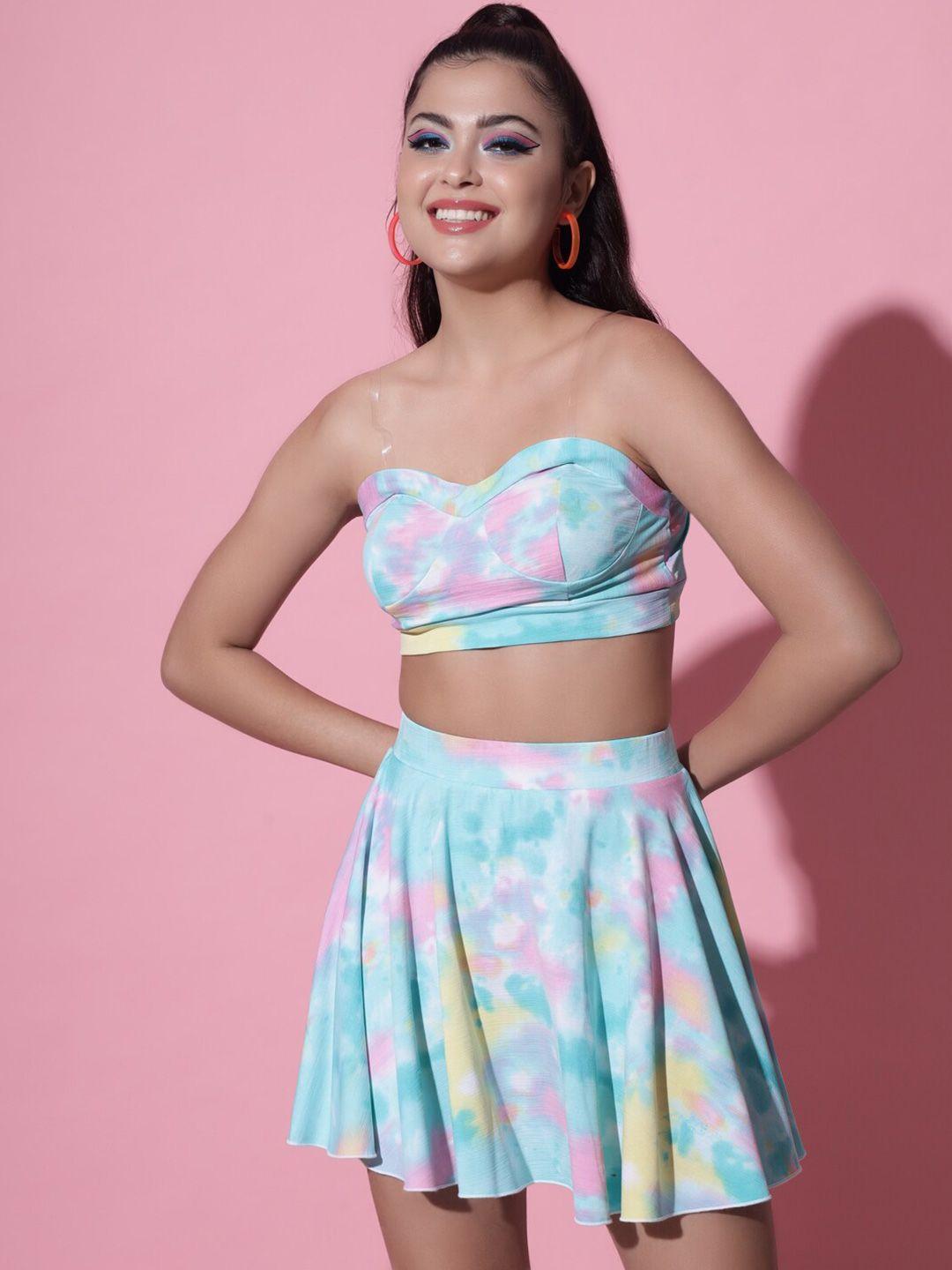 baesd abstract printed strapless top with skirt