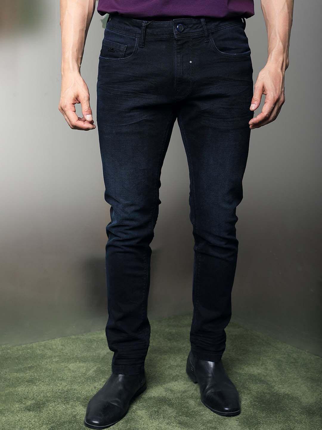 rare rabbit men navy blue slim fit slash knee jeans