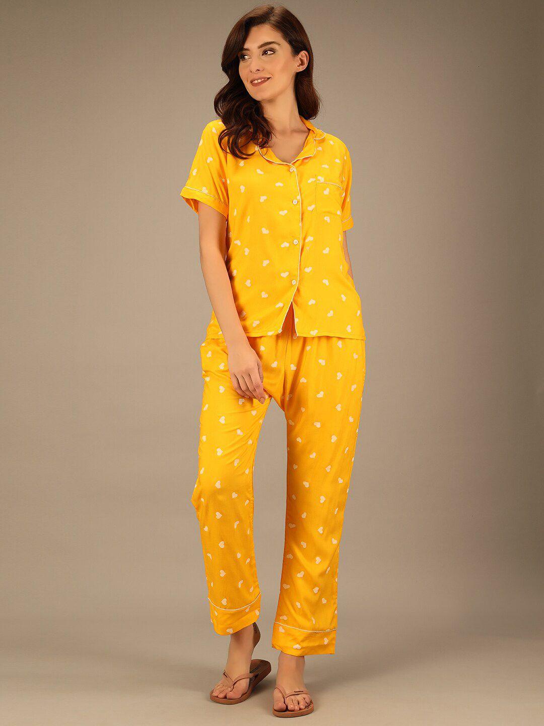 baesd women yellow & white printed night suit