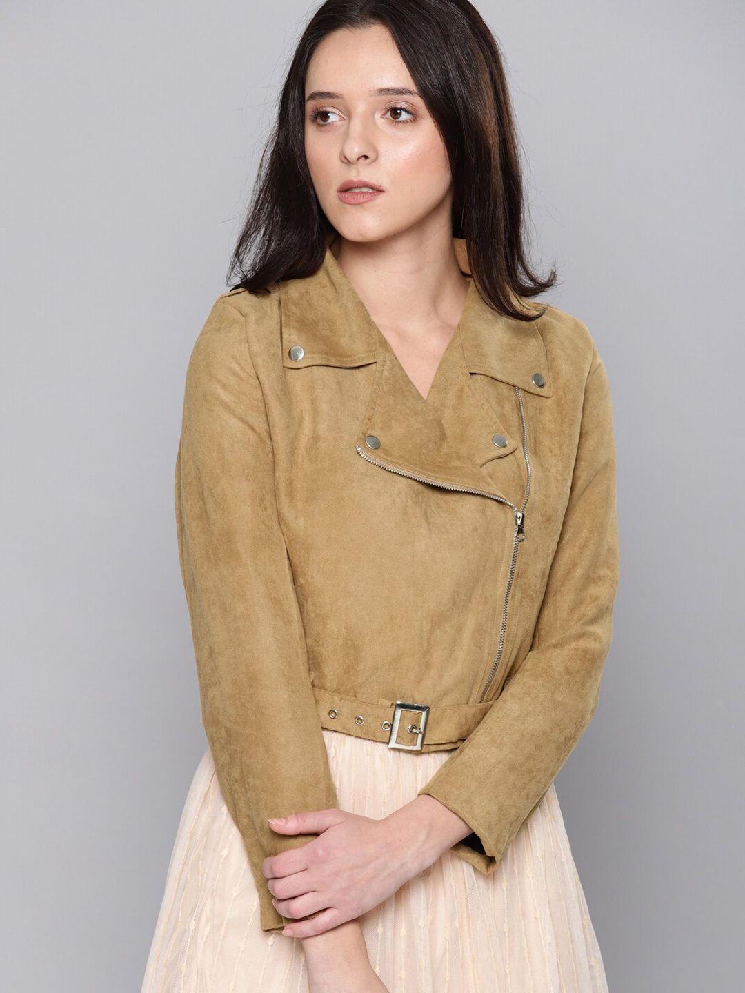 mast & harbour lapel collar crop biker jacket with belt