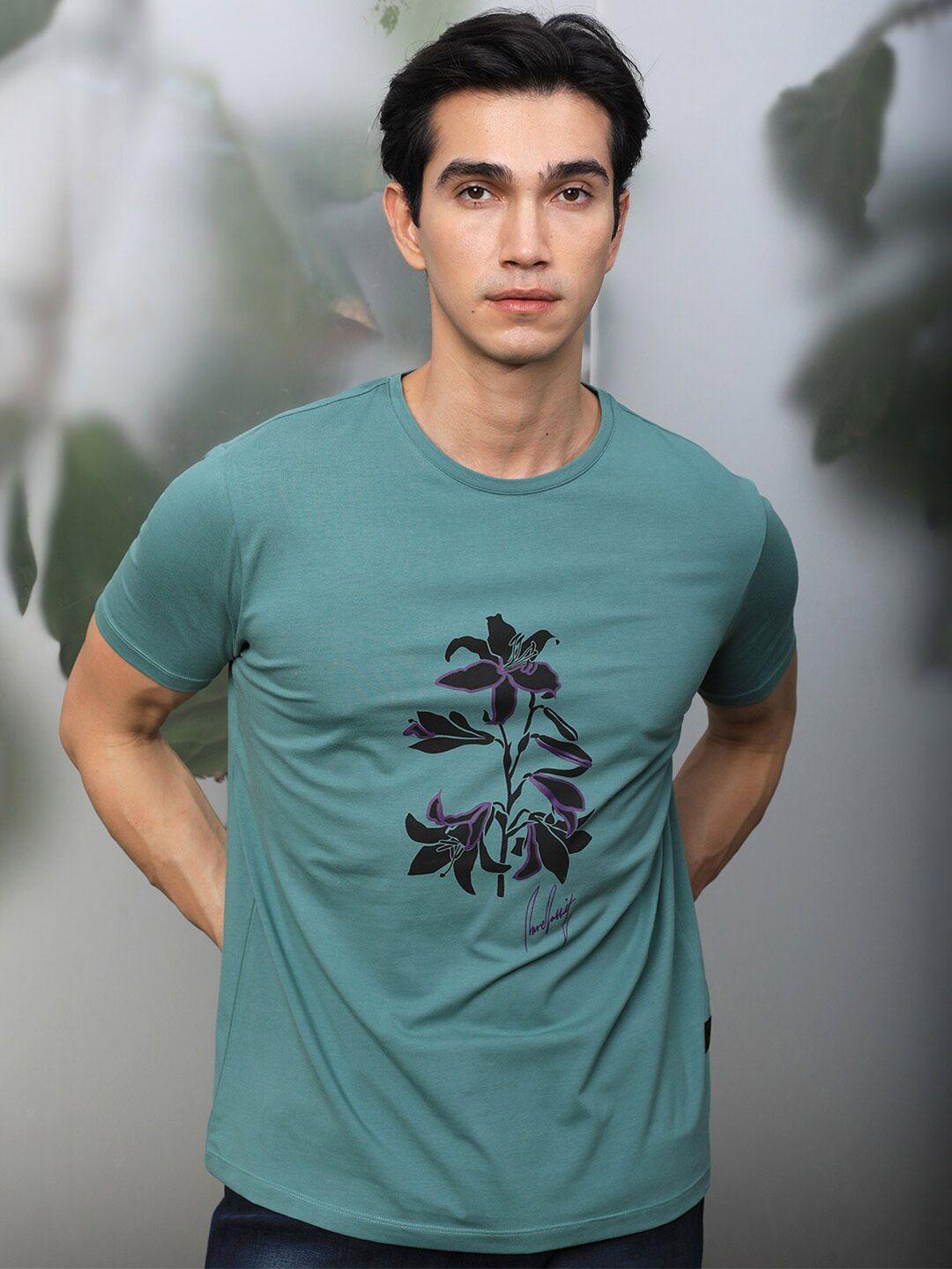 rare rabbit floral printed slim fit cotton t-shirt