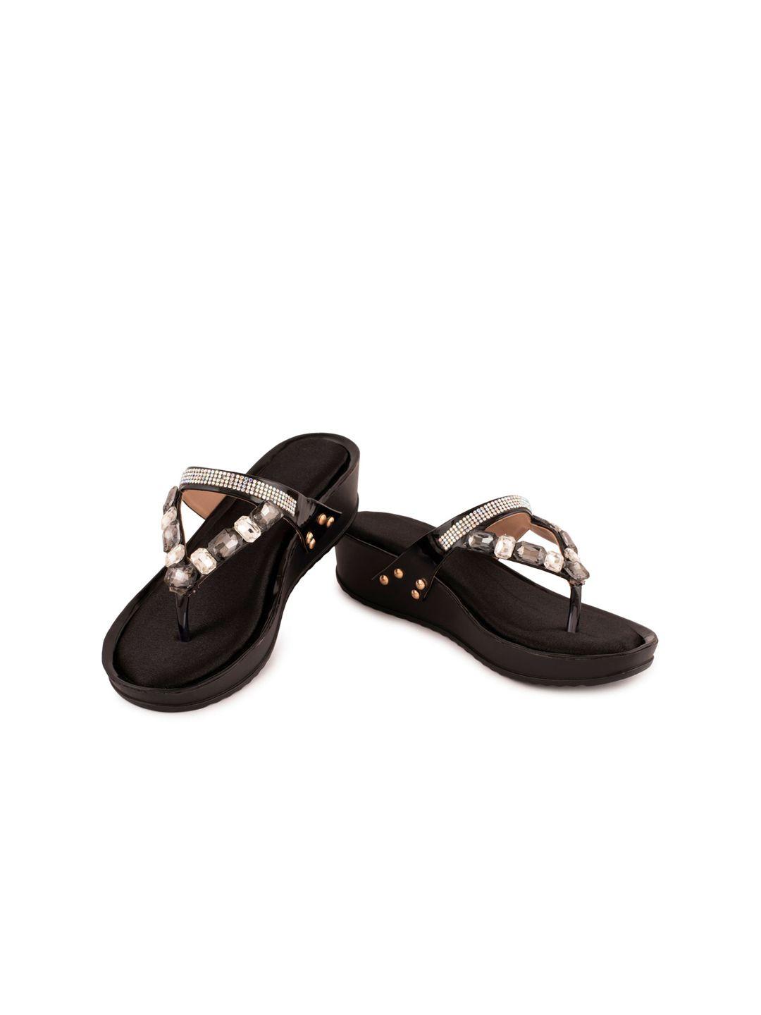 aroom black embellished wedge sandals