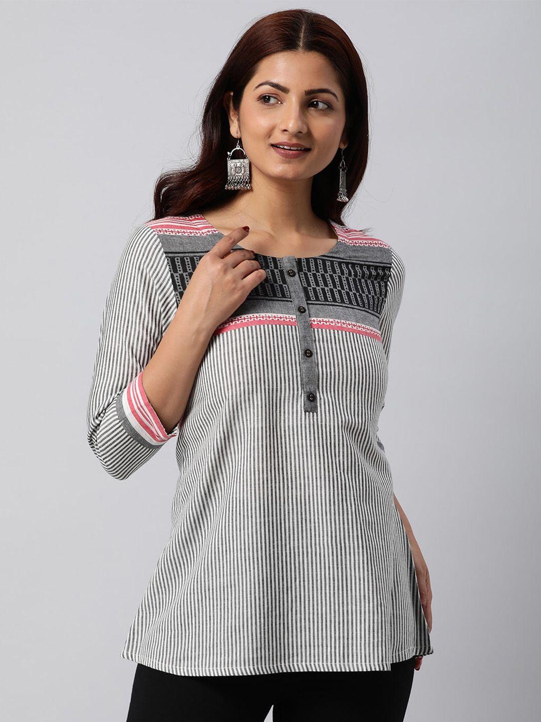 kami kubi striped round neck pure cotton a-line top