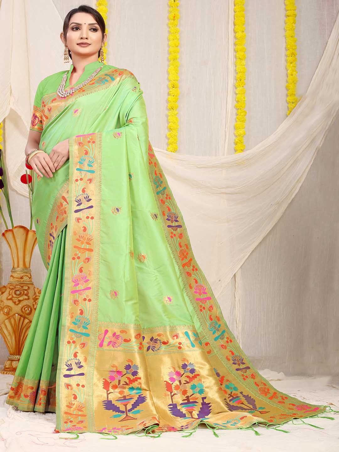 mitera green ethnic motifs woven design art silk saree