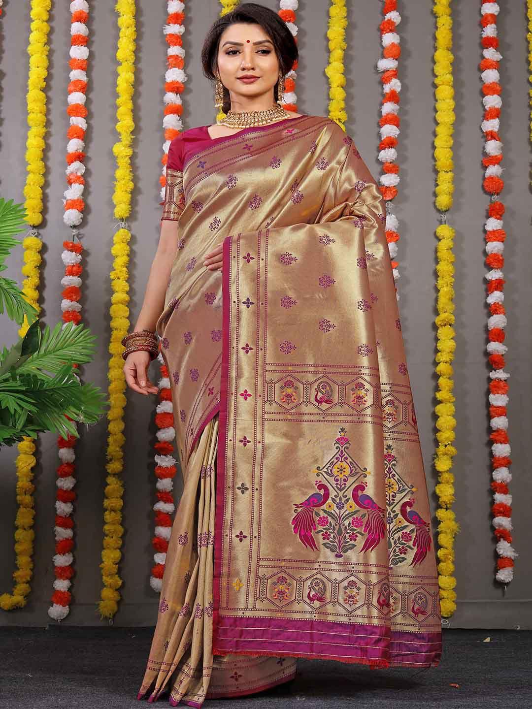 mitera purple ethnic motifs woven design art silk saree