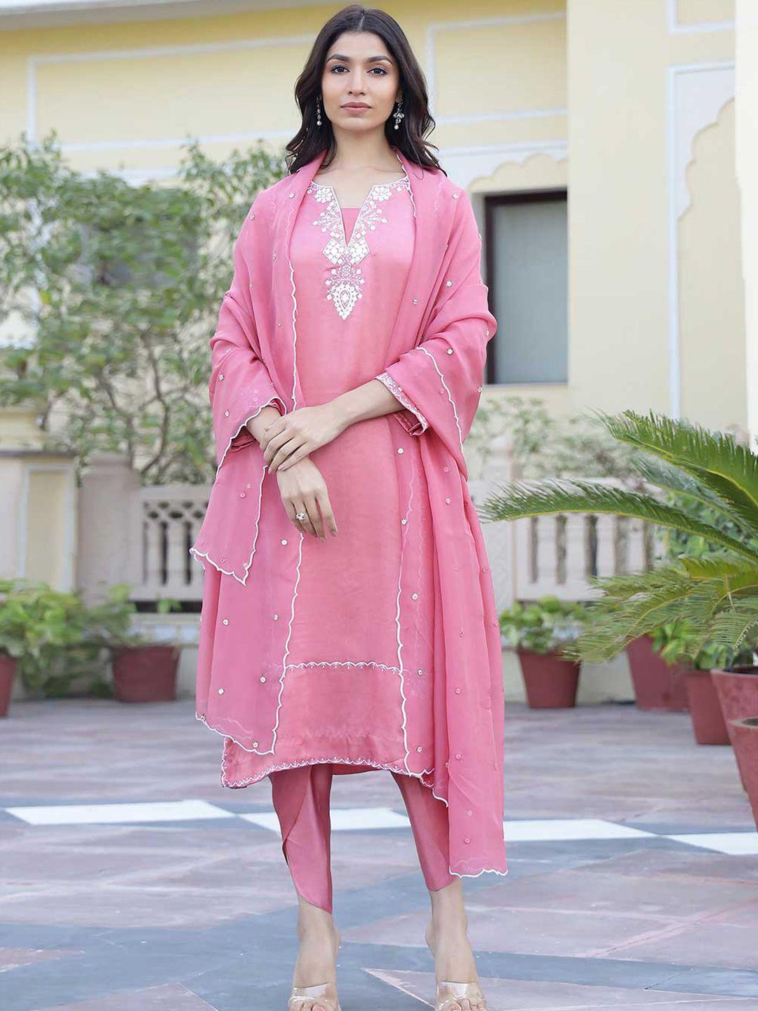 lirose ethnic motifs embroidered mirror work kurta with trousers & dupatta