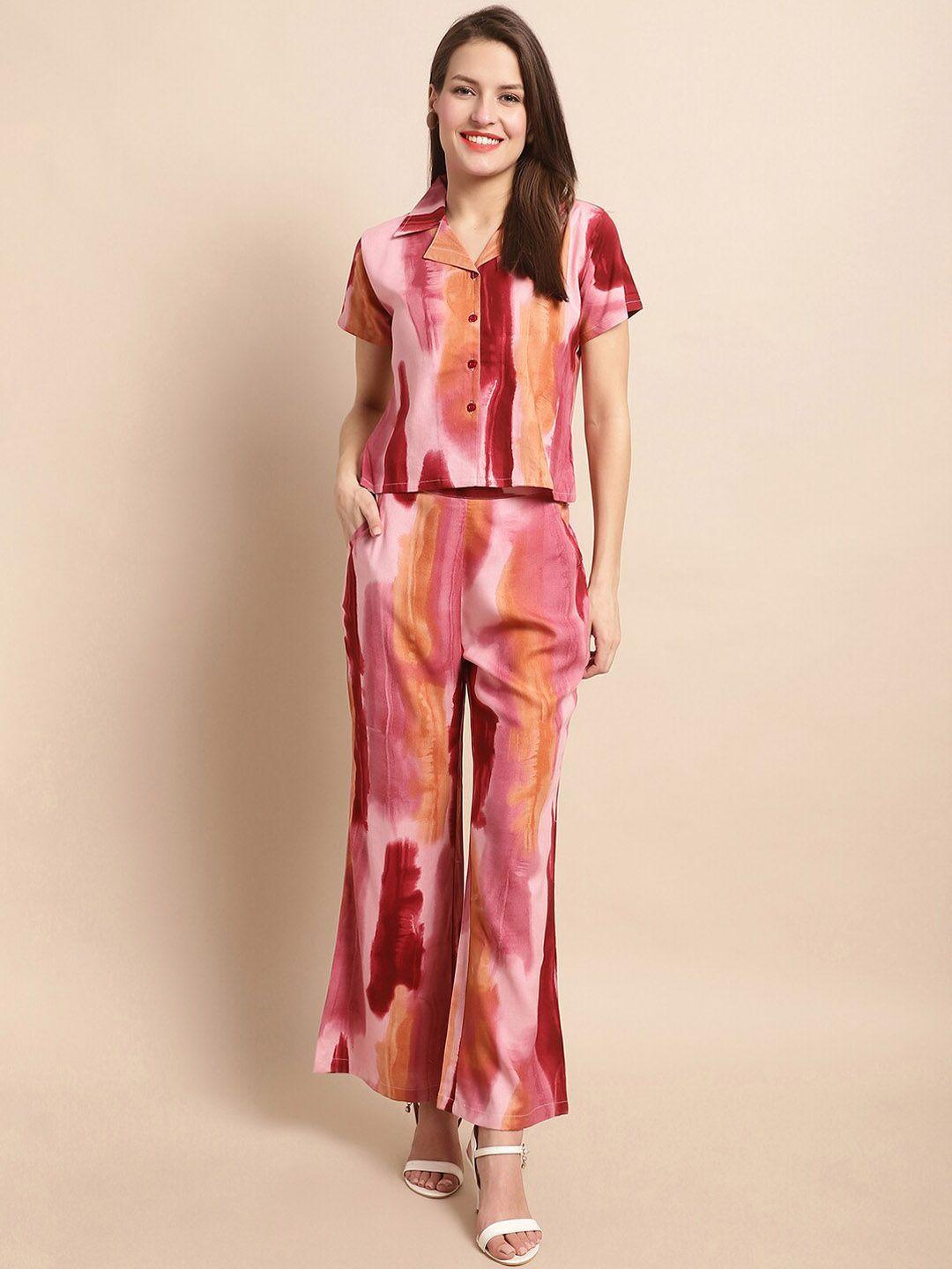 claura pink & maroon tie & dye shirt with trousers