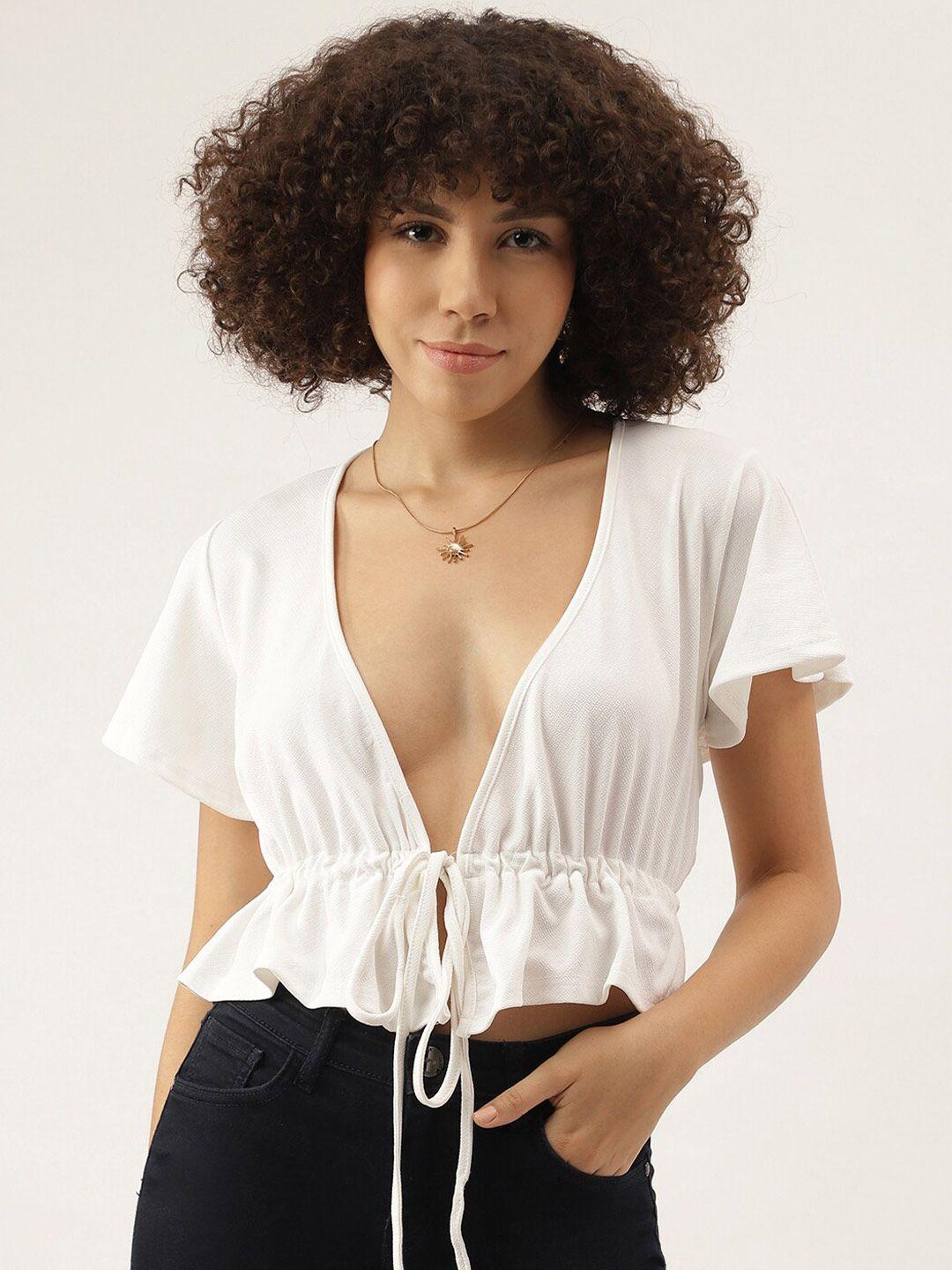 aahwan white cinched waist crop top