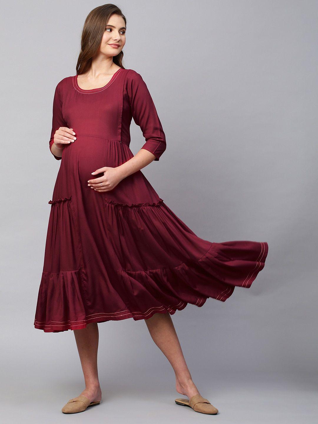 aanyor navy blue maternity fit & flare midi dress